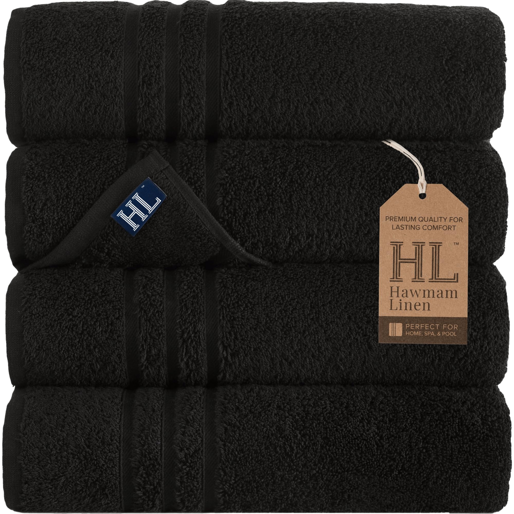 Hammam Linen Turkish Cotton Bath Towels – 4-Pack Soft Black Set