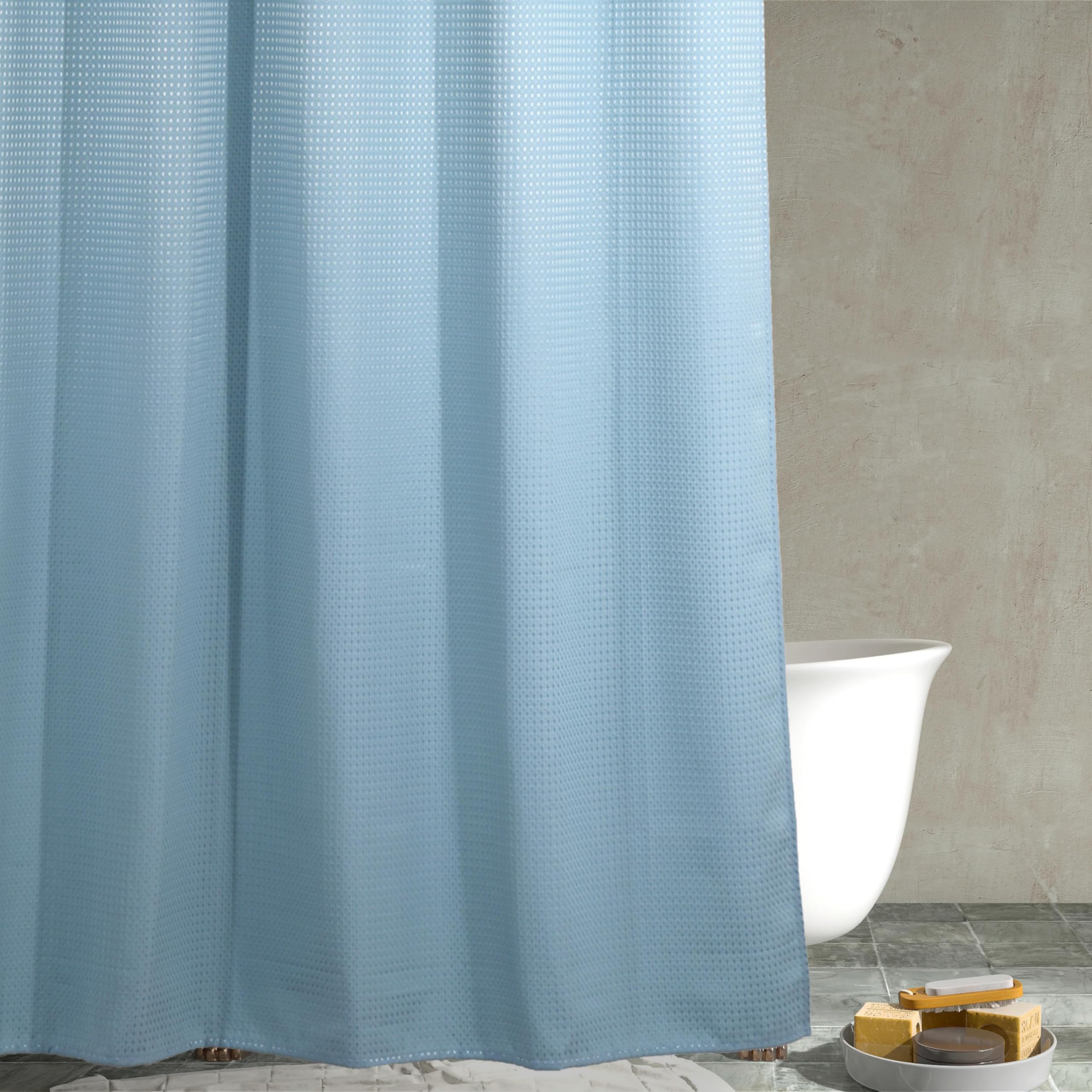 PopKozzi Aqua Blue Waffle Shower Curtain | Heavy Duty Textured Fabric
