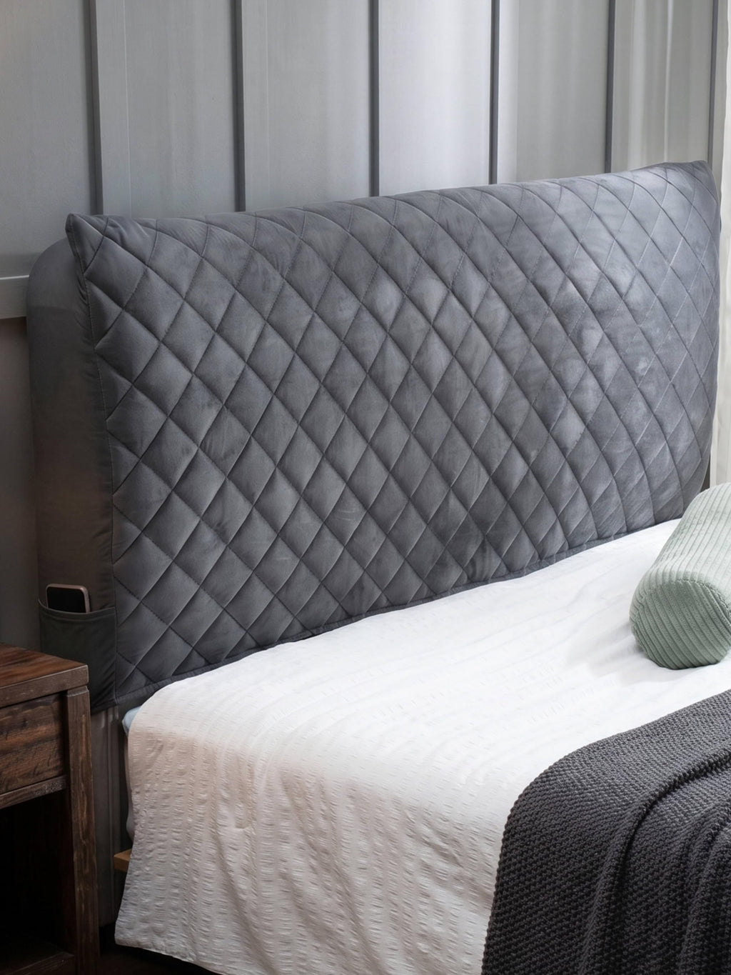 Bed Headboard Slipcover Quilted Thicken Protector Dark grey,180x70cm - image 1