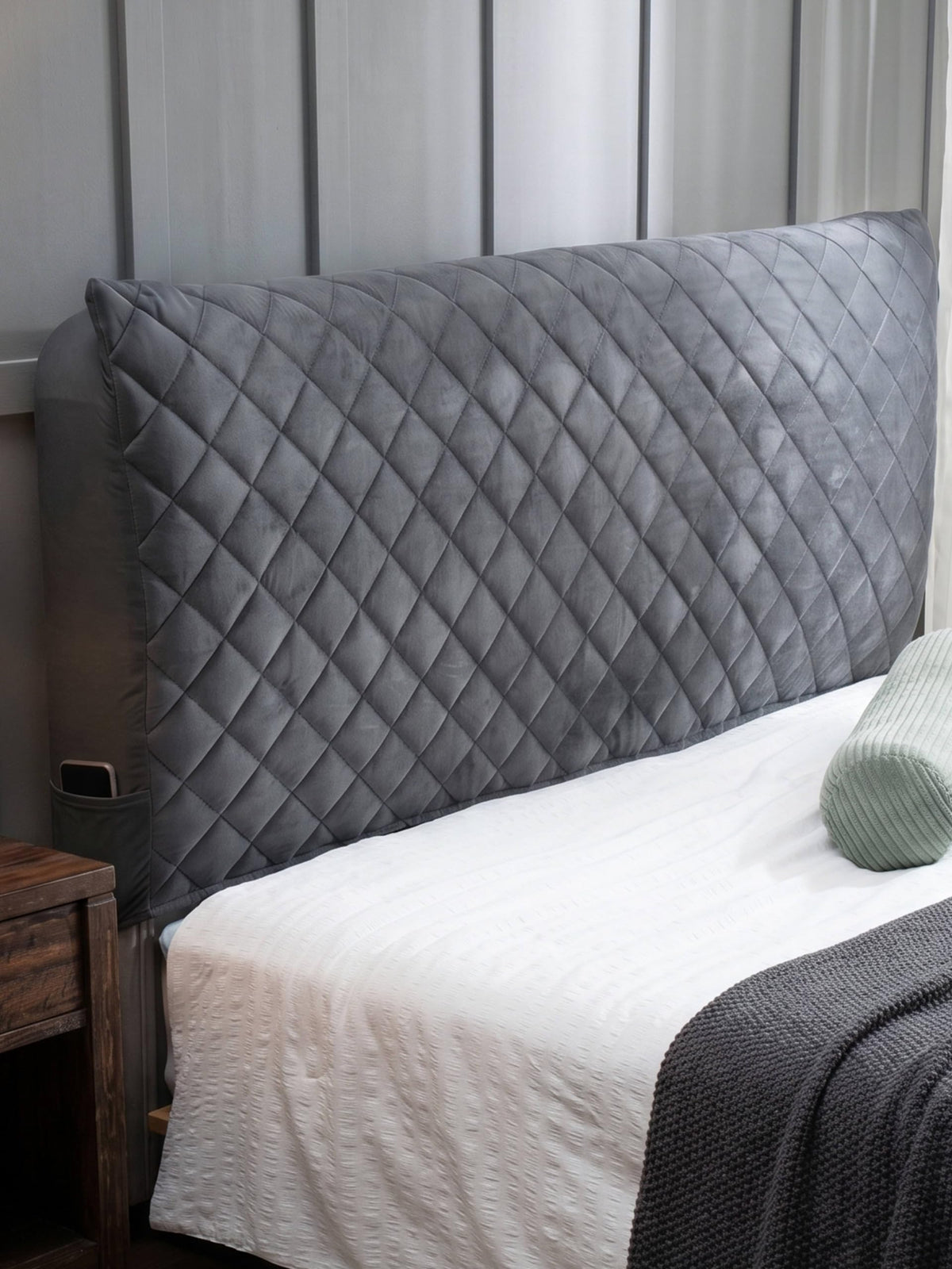 Bed Headboard Slipcover Quilted Thicken Protector Dark grey,180x70cm - image 1