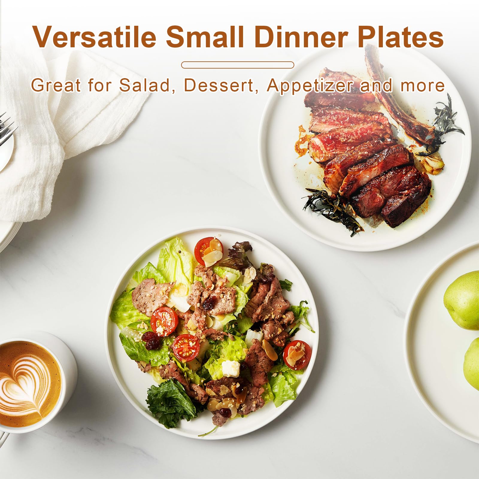 Jassceram 8.5" Ceramic Dinner Plates Set of 6 – White Salad & Dessert Plates