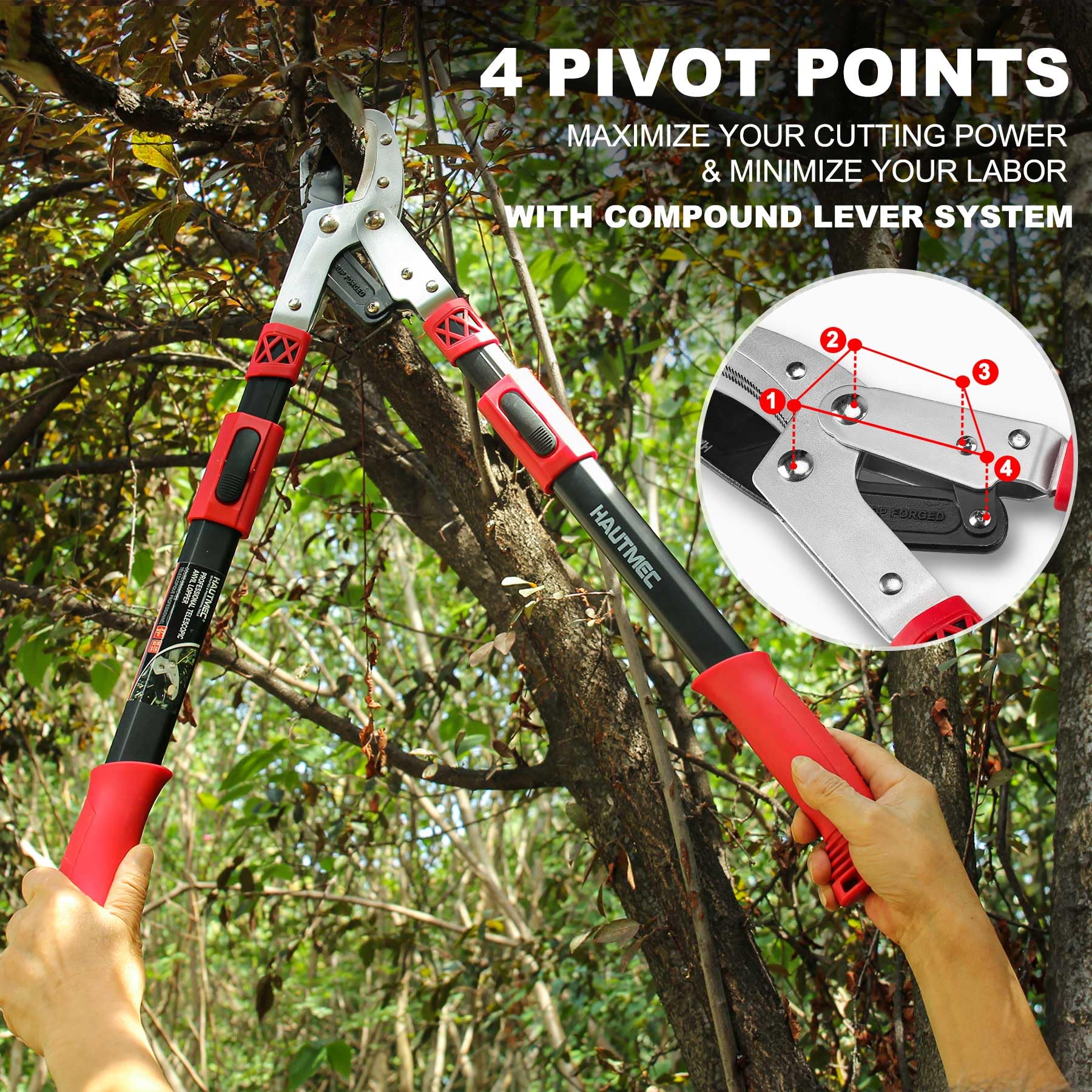 HAUTMEC Extendable Anvil Loppers – 27-37" Heavy Duty Tree Trimmer