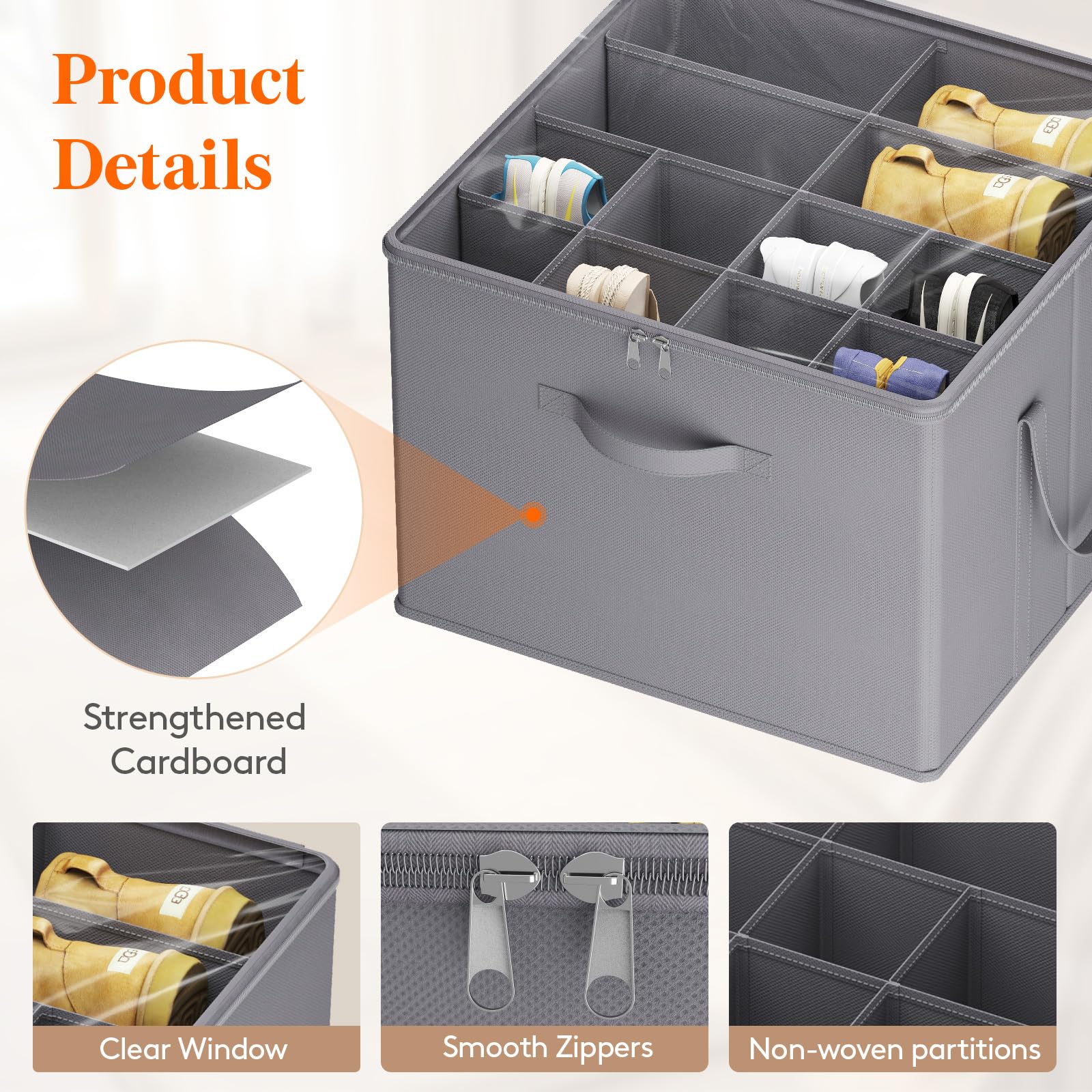 Lifewit Shoe Storage Organizer for Closet | Foldable 16-Pair Bin, 2 Pack