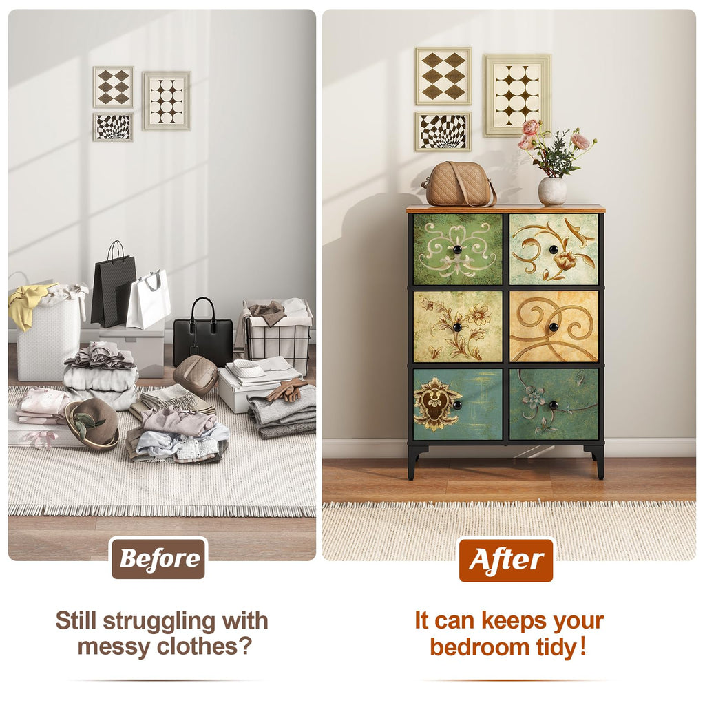 LYNCOHOME 6 Drawer Fabric Dresser – Modern Storage Chest for Bedroom