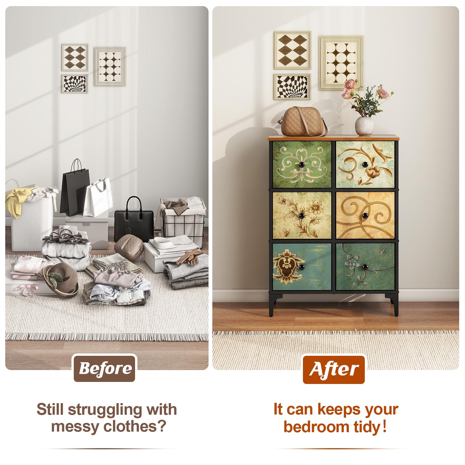 LYNCOHOME 6 Drawer Fabric Dresser – Modern Storage Chest for Bedroom
