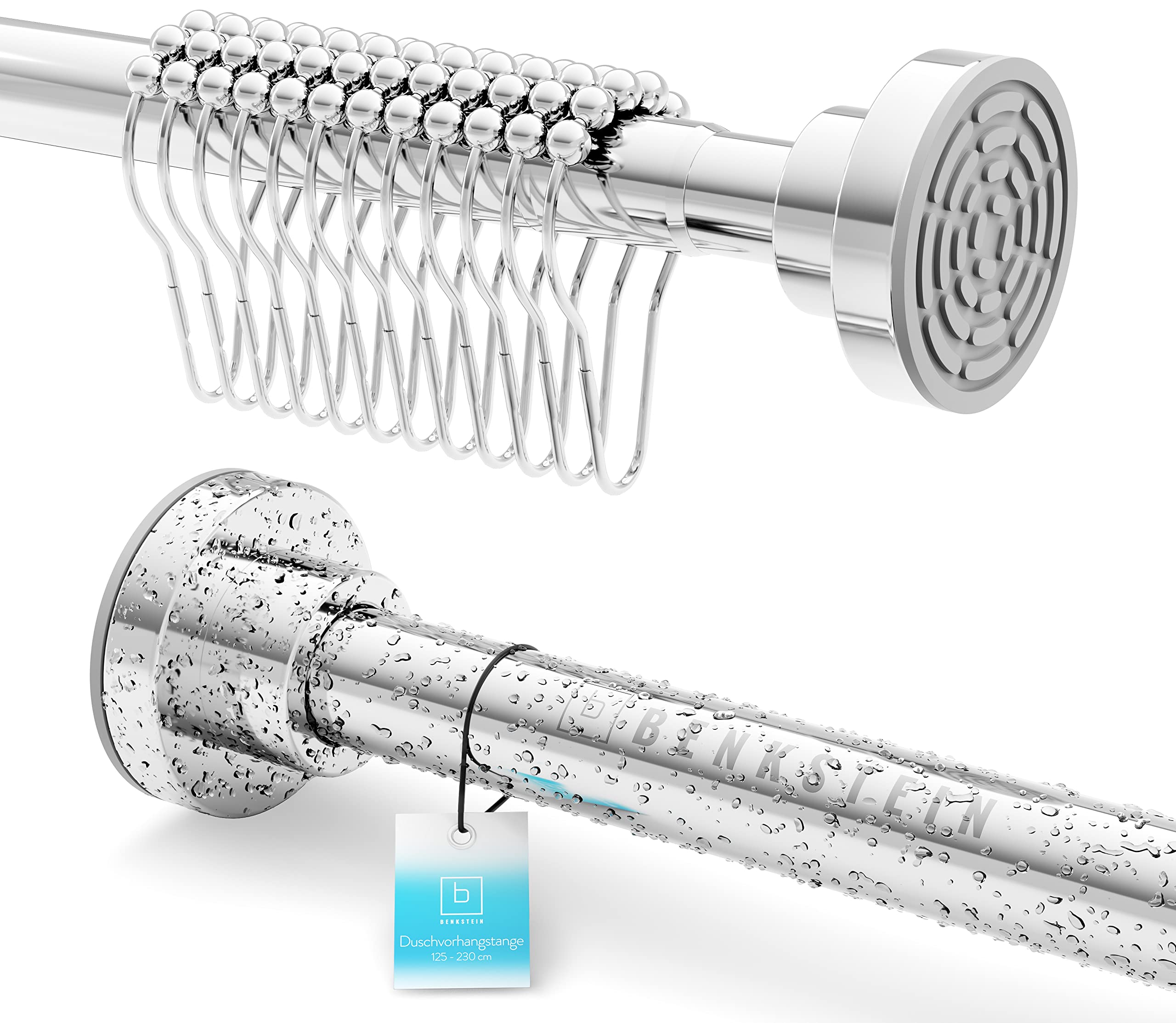 Benkstein Extendable Shower Rail 125-220cm – Stainless Steel Tension Rod
