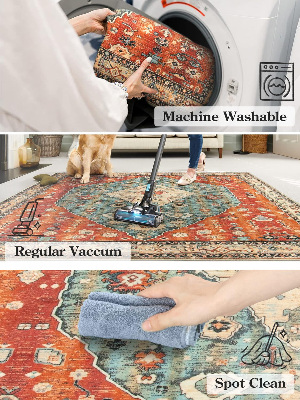 KIMODE Boho Tribal Area Rug | Washable Non-Slip Faux Wool Carpet, 90x150cm
