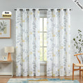 Beauoop Yellow Grey Floral Semi Sheer Linen Curtains - 90 Inch Drop