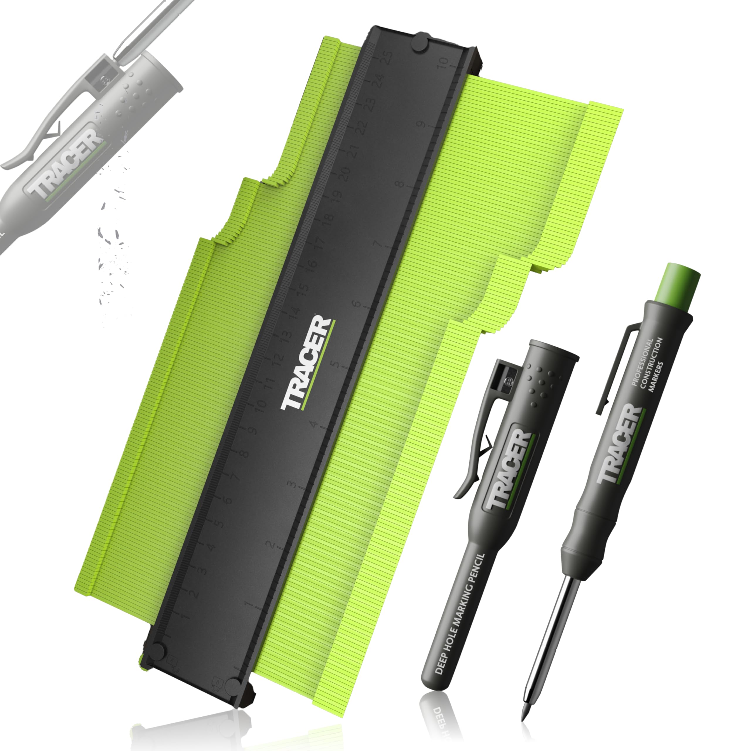 TRACER 250mm Contour Gauge & Deep Hole Construction Pencil Set