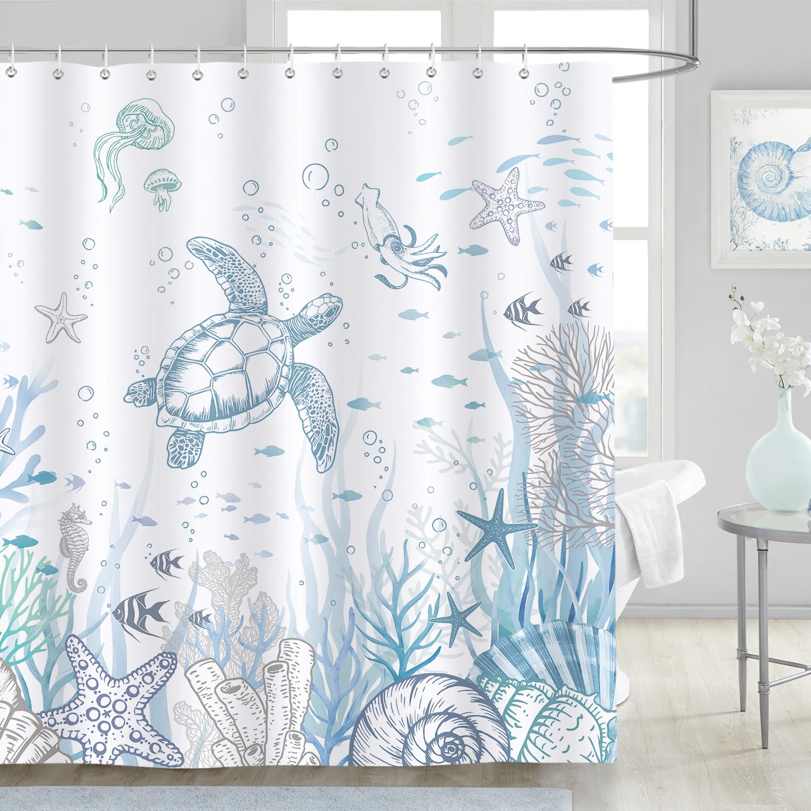 Dazzlewall Sea Turtle Shower Curtain | Waterproof Polyester, 180x180cm