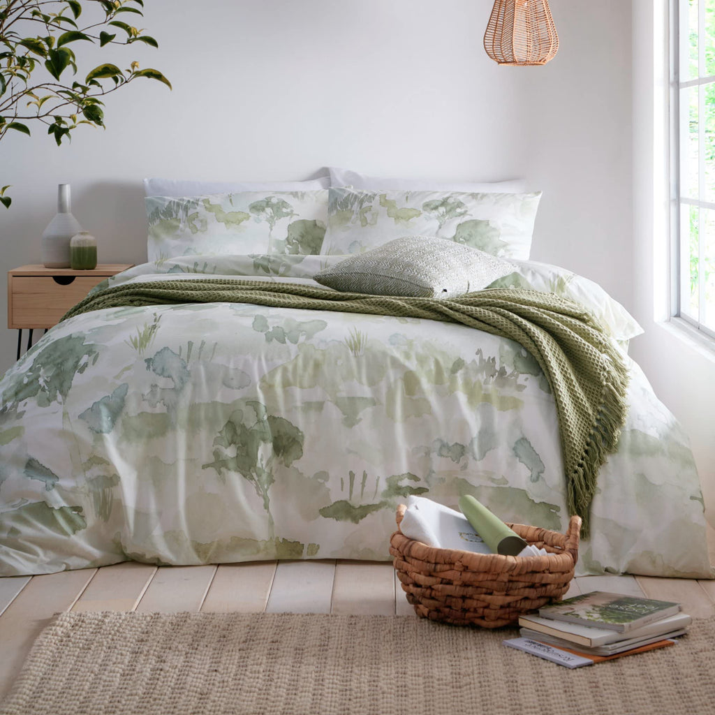 Appletree Loft Edale Green 100% Cotton Super-King Duvet Cover Set