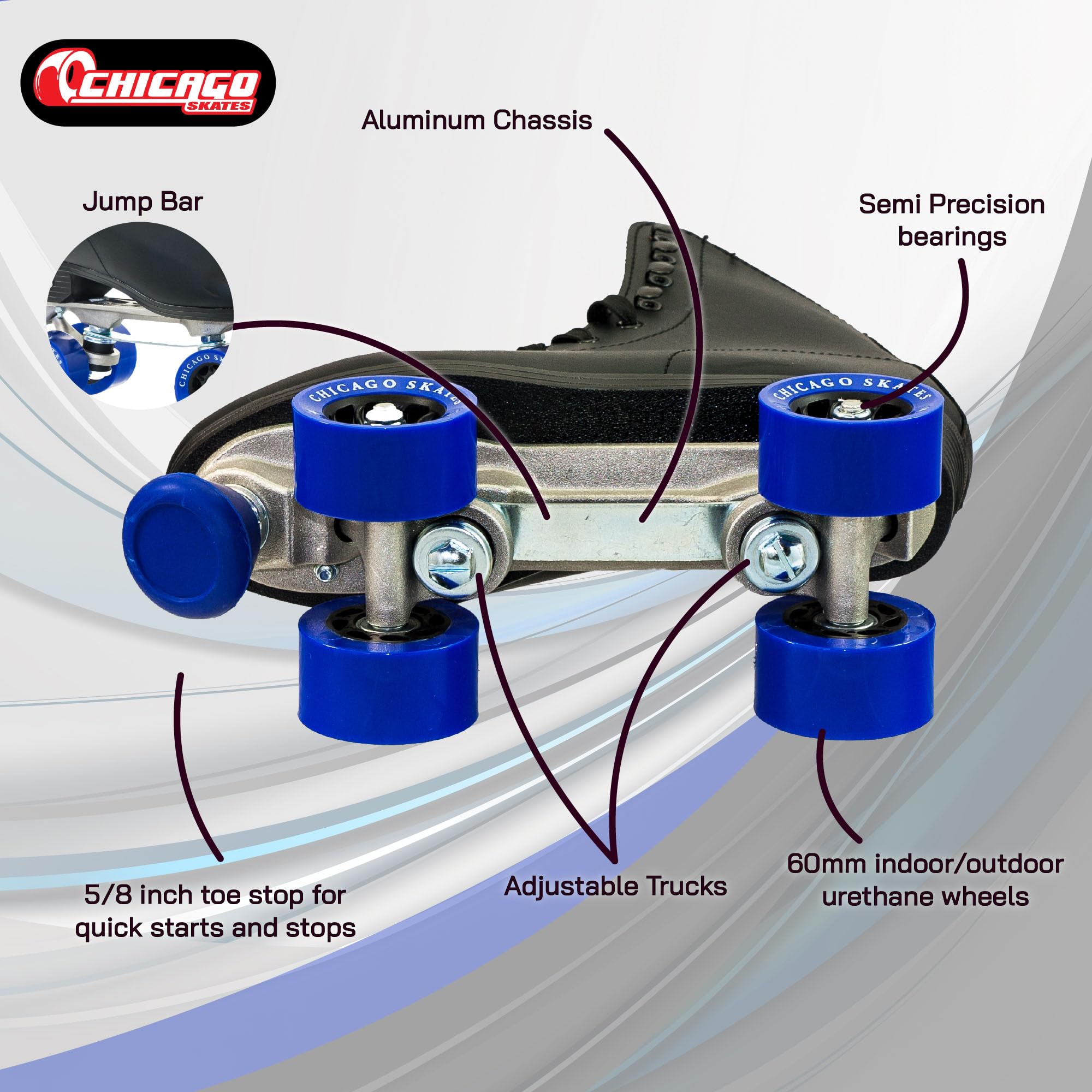 Chicago Skates Men's Classic Quad Roller Skates – Black Rink Skates