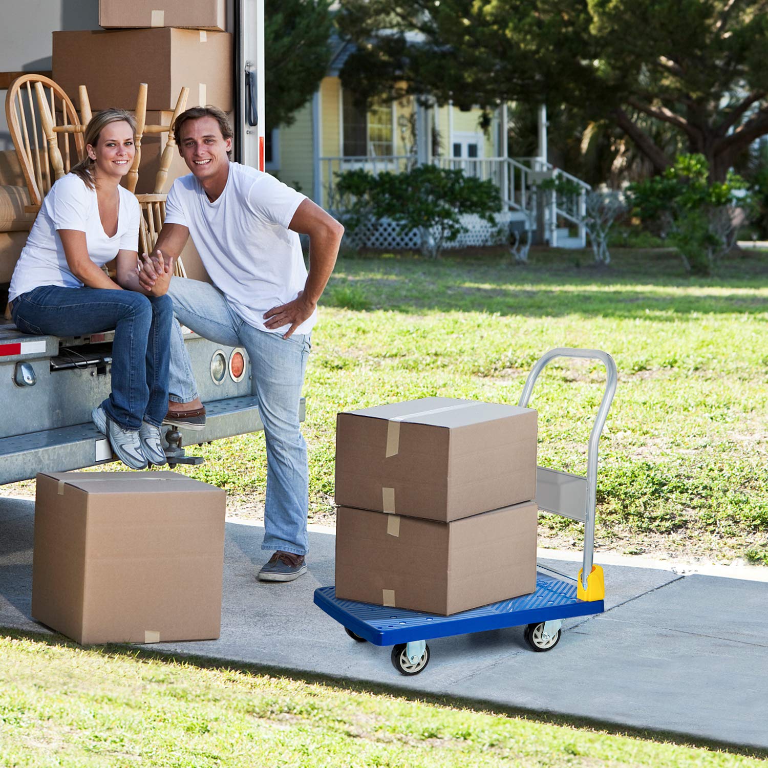YSSOA Foldable Platform Truck – 440lb Capacity Push Cart, Blue
