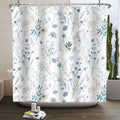 Jolof Store Floral Shower Curtain | White & Blue Botanical Polyester - 152x183cm