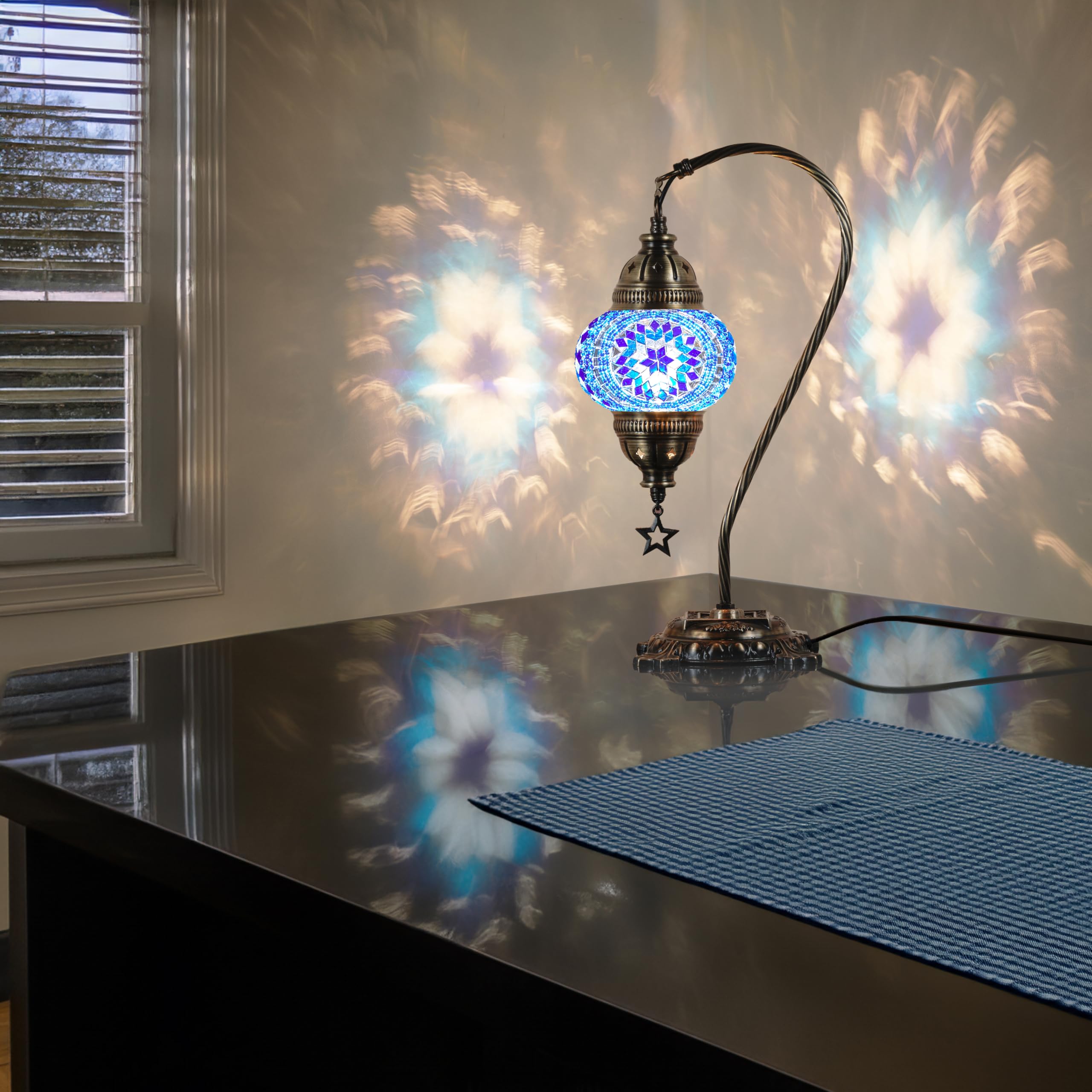 DEMMEX Turkish Moroccan Mosaic Table Lamp | Handcrafted Glass & Brass