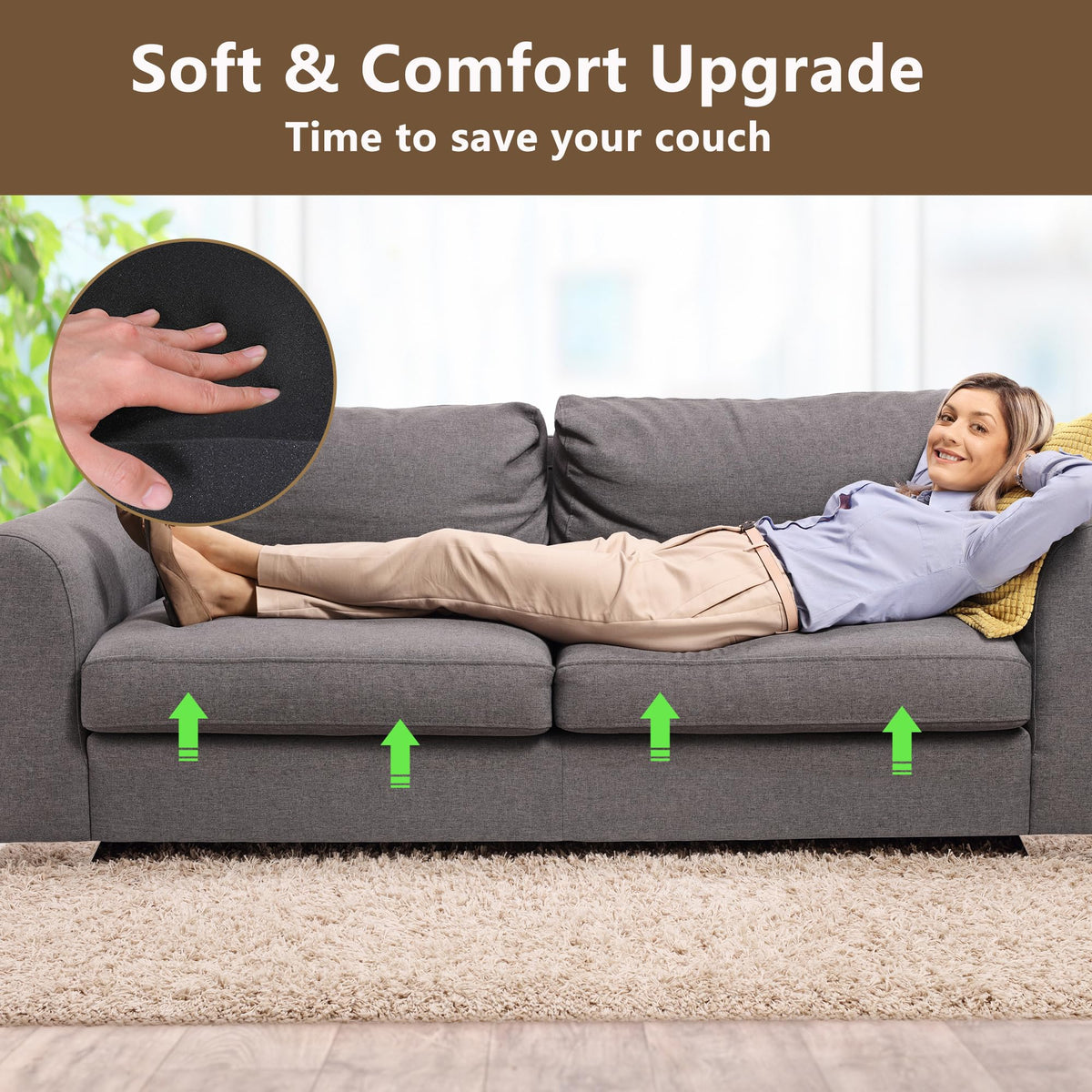 GIONAR 2 Pack 55x55cm Sofa Cushion Support-Repair Foam for Sagging Seat - image 5