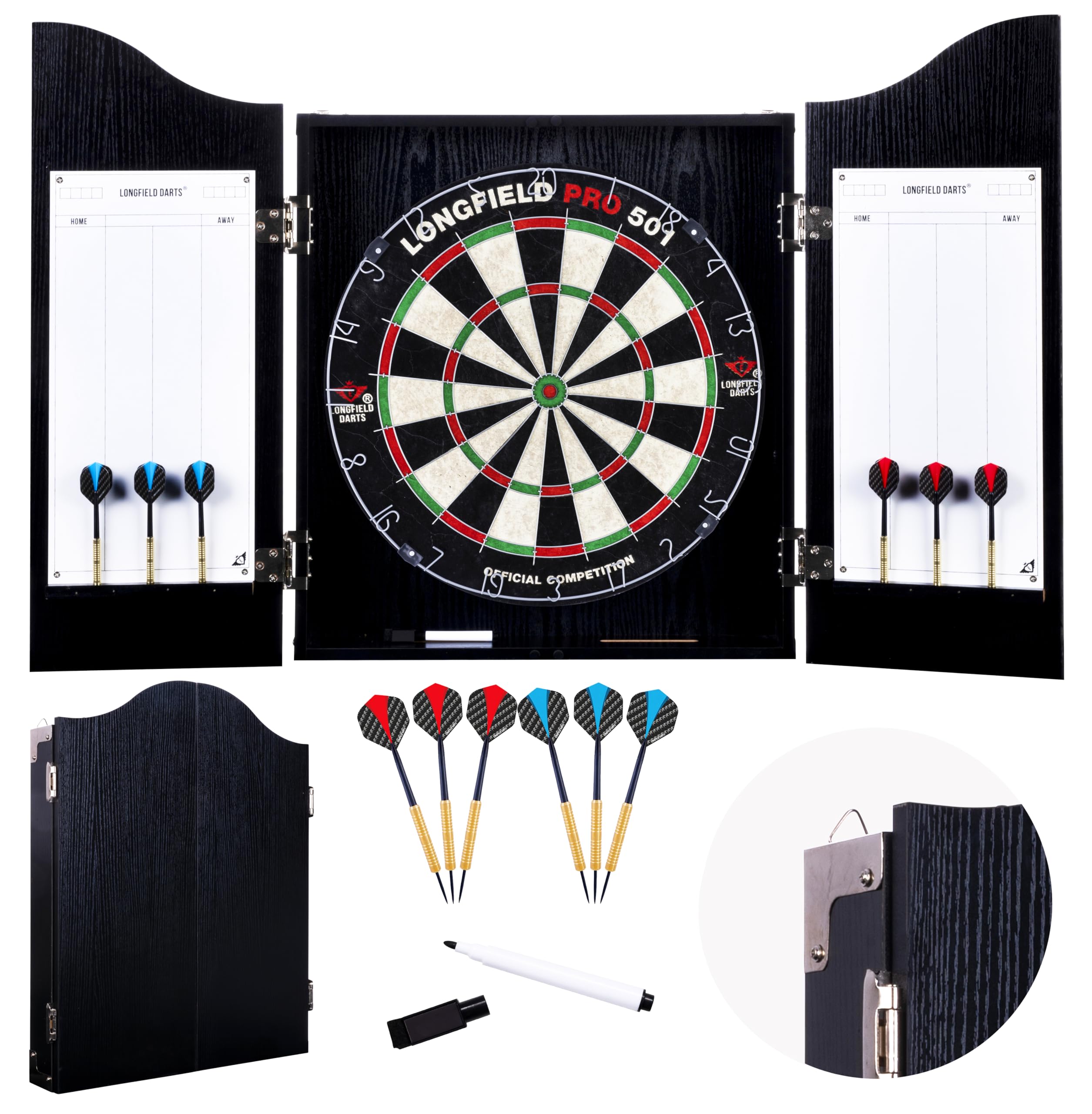 Engelhart Wooden Dart Cabinet Set | Sisal Dartboard & 6 Steel Darts