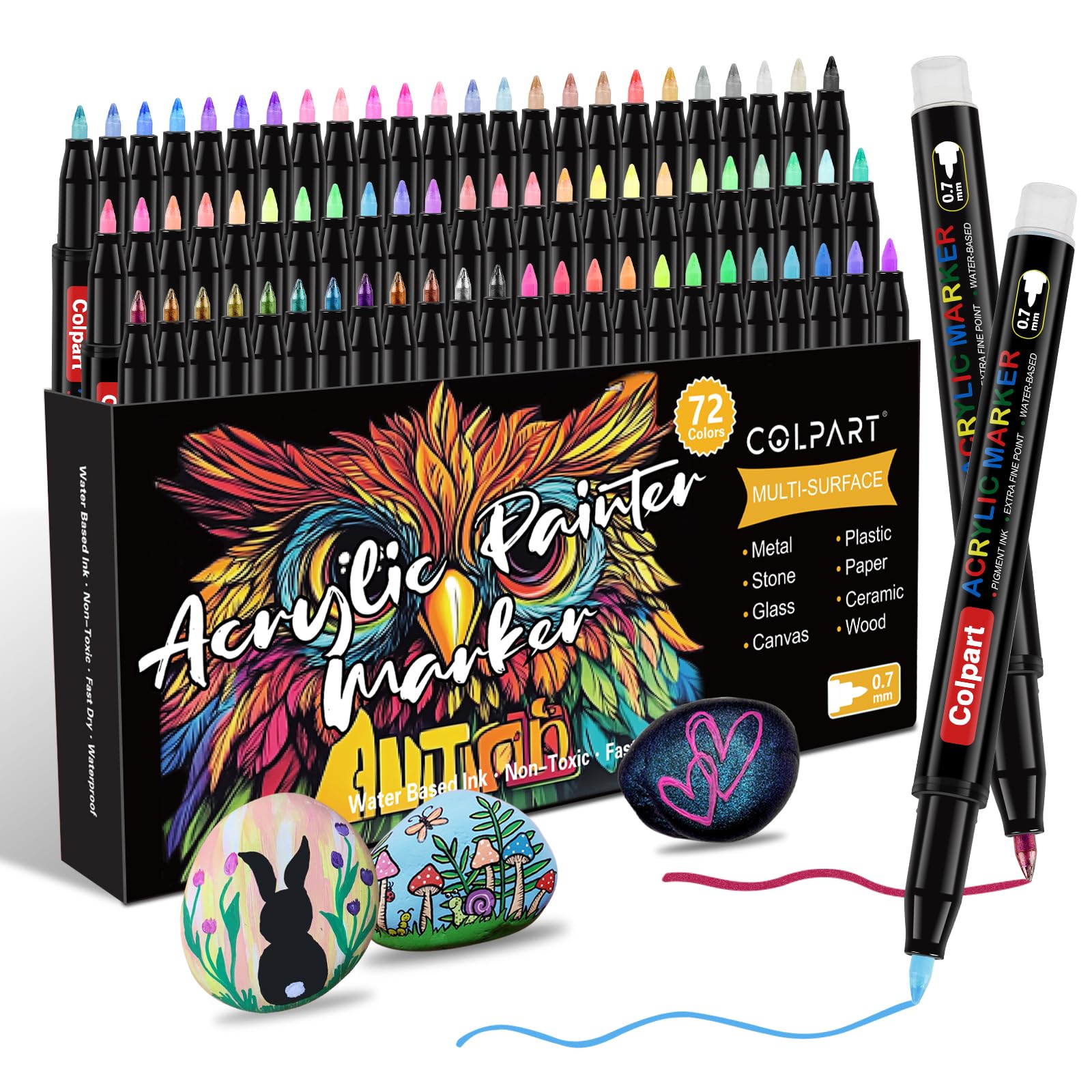 Colpart 72 Colors Acrylic Paint Markers – 0.7mm Extra Fine Tip Pens