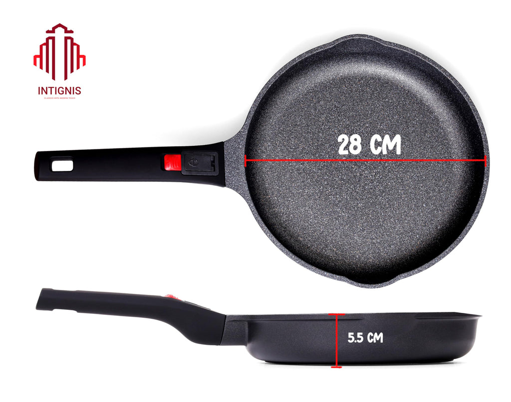 INTIGNIS 28cm Non Stick Frying Pan | Detachable Handle Induction Skillet