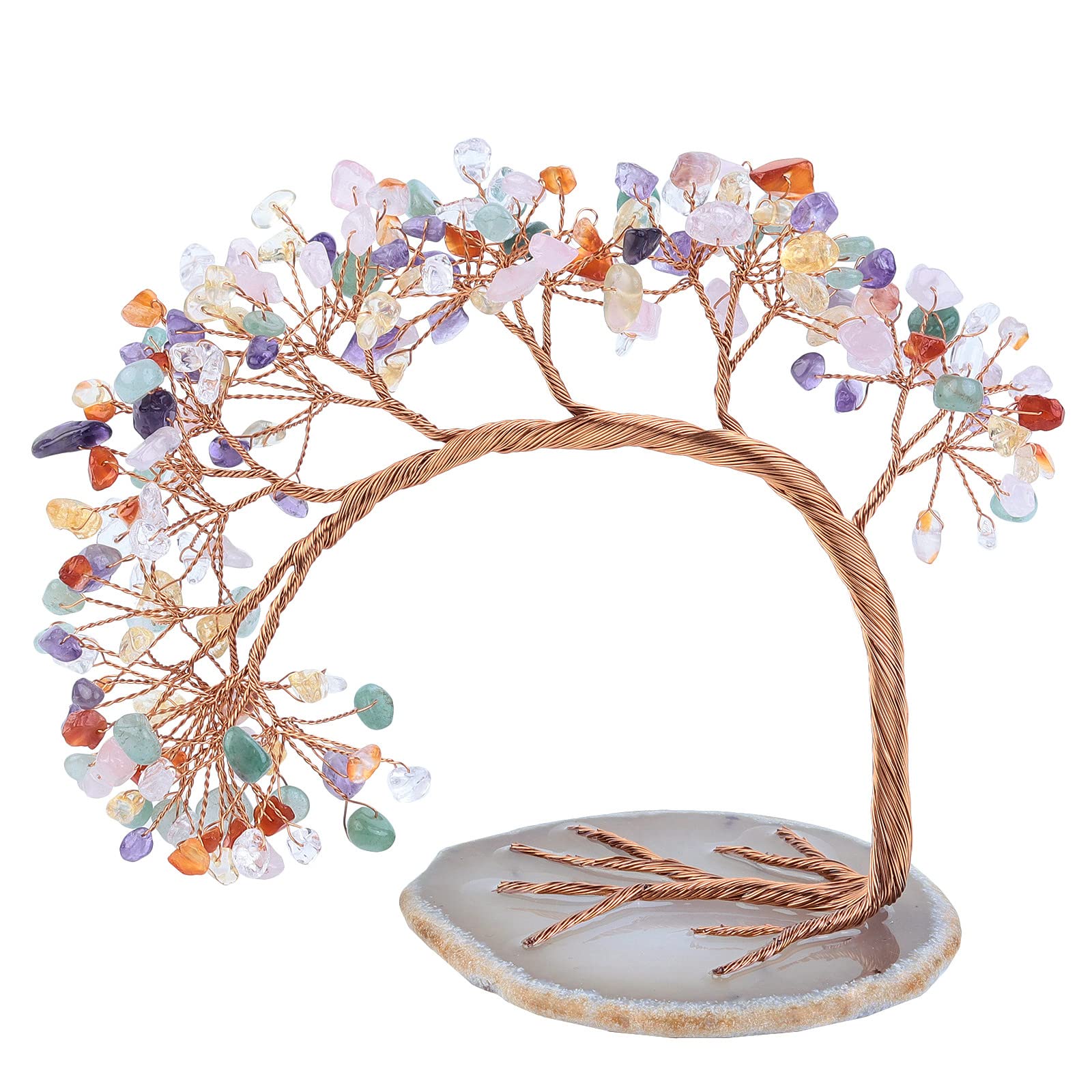 Nupuyai 7 Chakra Crystal Money Tree with Agate Slice Base Feng Shui Decor