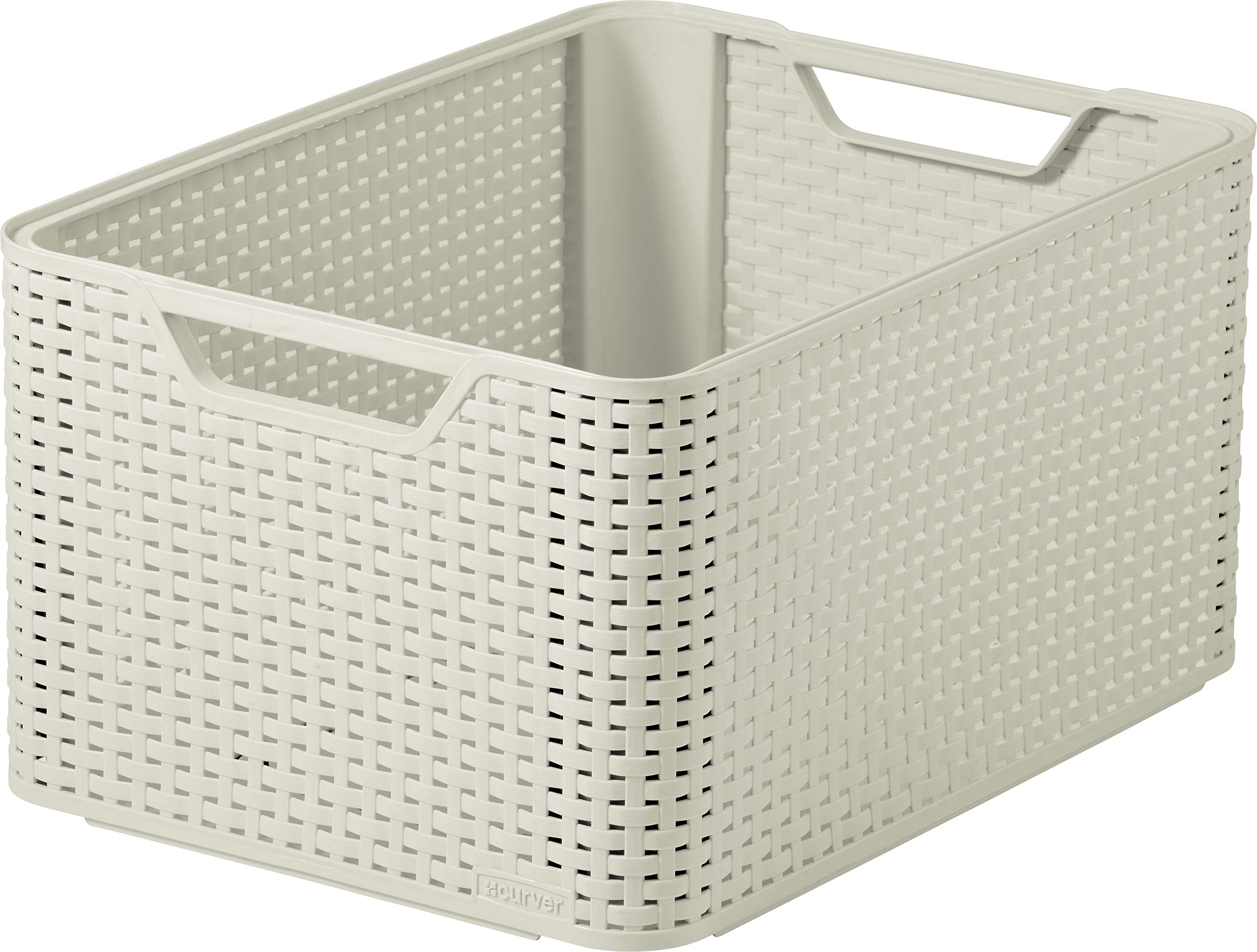 Curver Style Rattan Effect Large Rectangular Storage Basket, 30L – White