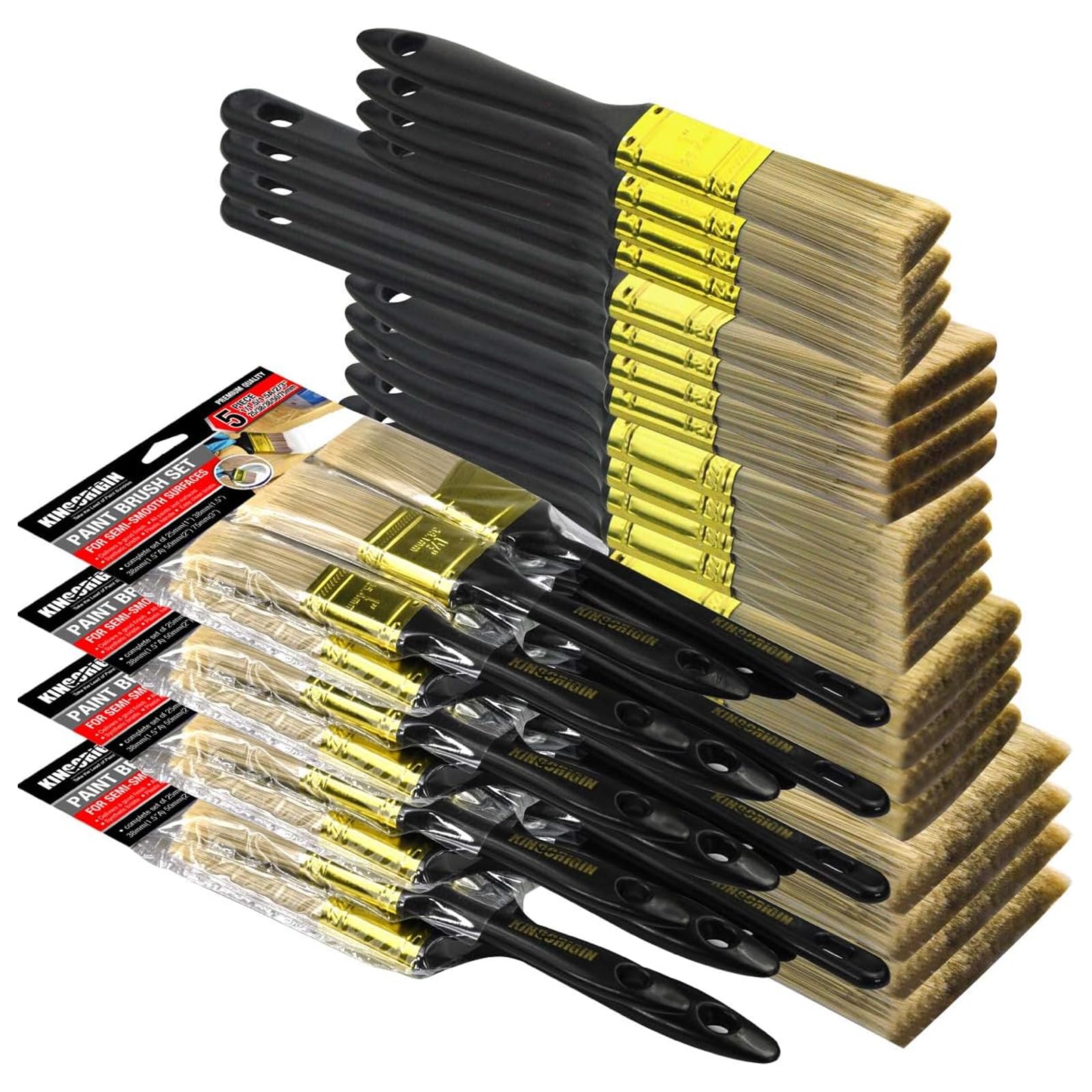 Kingorigin 20-Piece Paint Brush Set | Flat & Angled Brushes for Walls