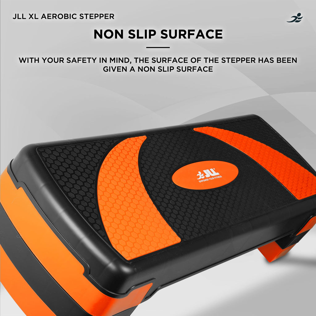 JLL Aerobic Exercise Stepper - XL Adjustable Fitness Platform | Orange