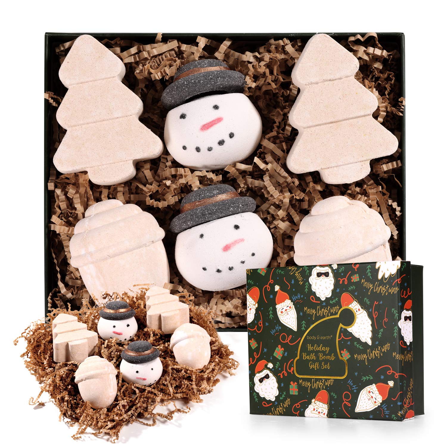 Body & Earth Christmas Bath Bombs Gift Set - Handmade 6-Piece Spa Kit