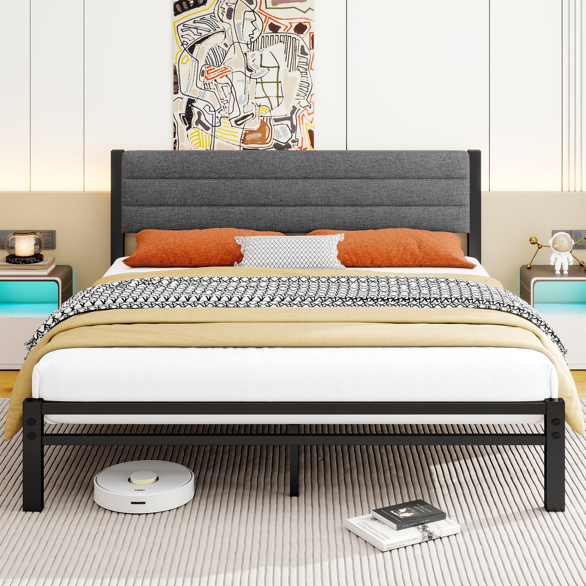 Diahomy King Size Upholstered Platform Bed Frame with Underbed Storage