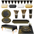 Black and Gold Party Tableware Set – 171 Piece Disposable Set