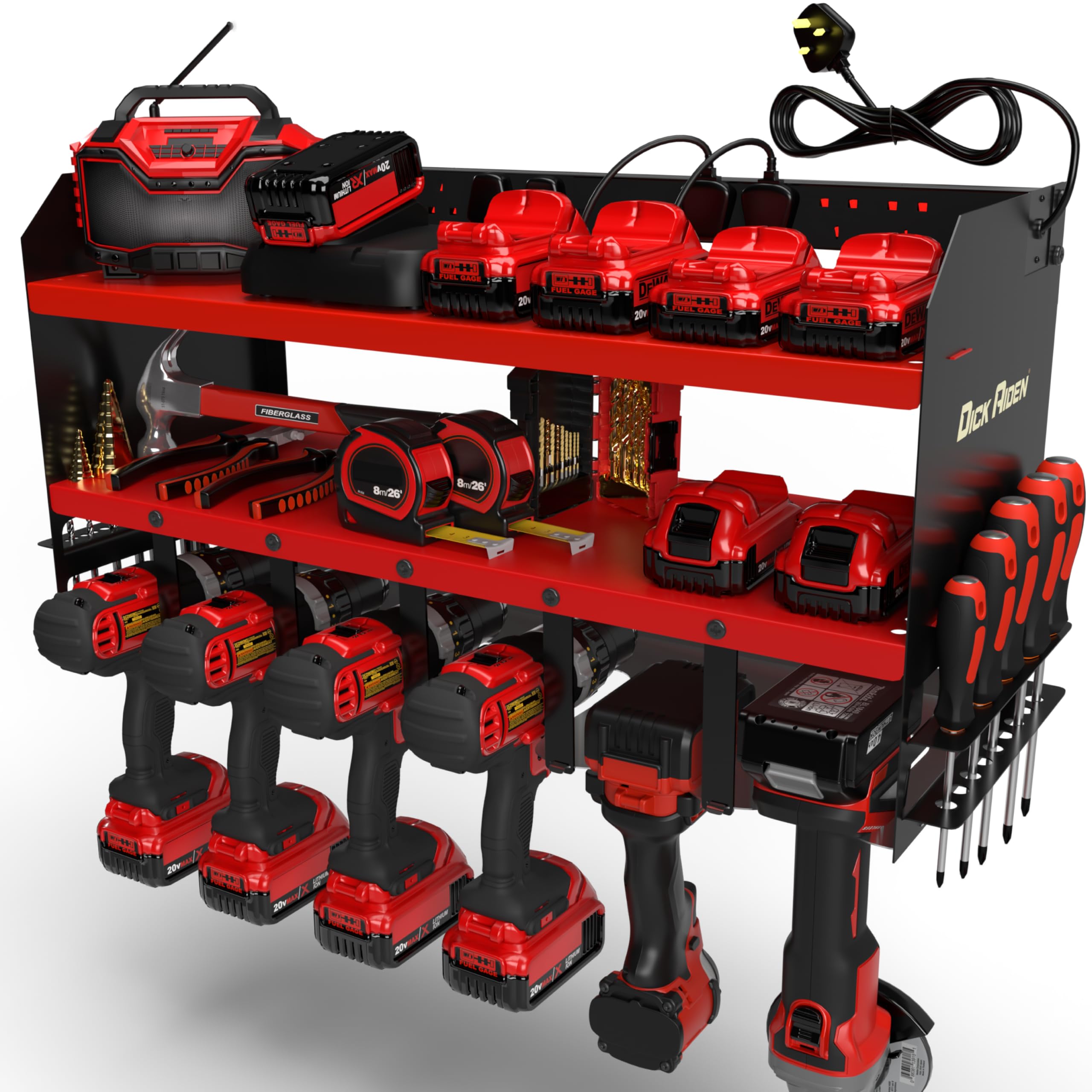 Toolganize 6-Slot Power Tool Organiser with Charging Station | Red Steel