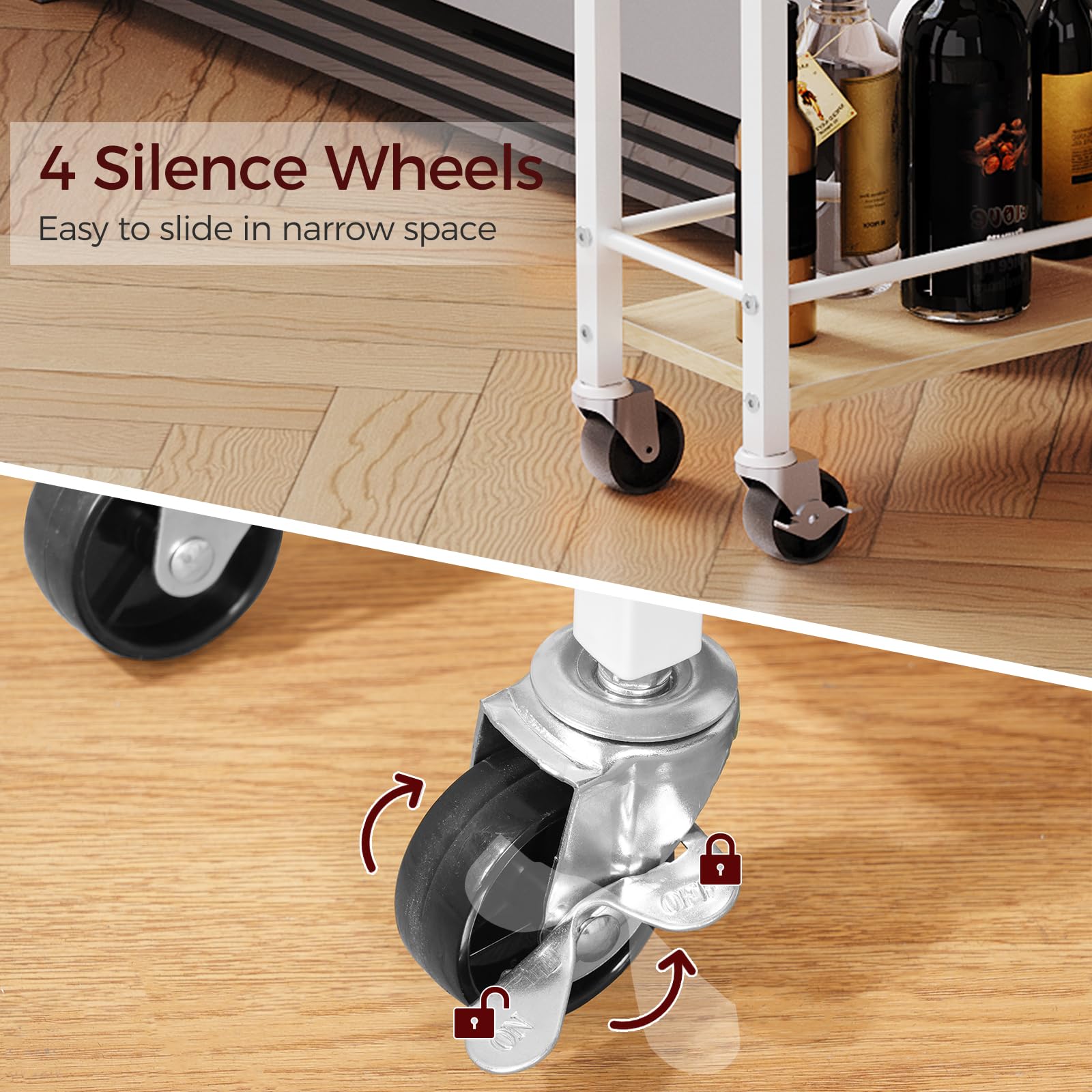 MAHANCRIS 3-Tier Slim Rolling Cart | Narrow Wooden Utility Storage Rack