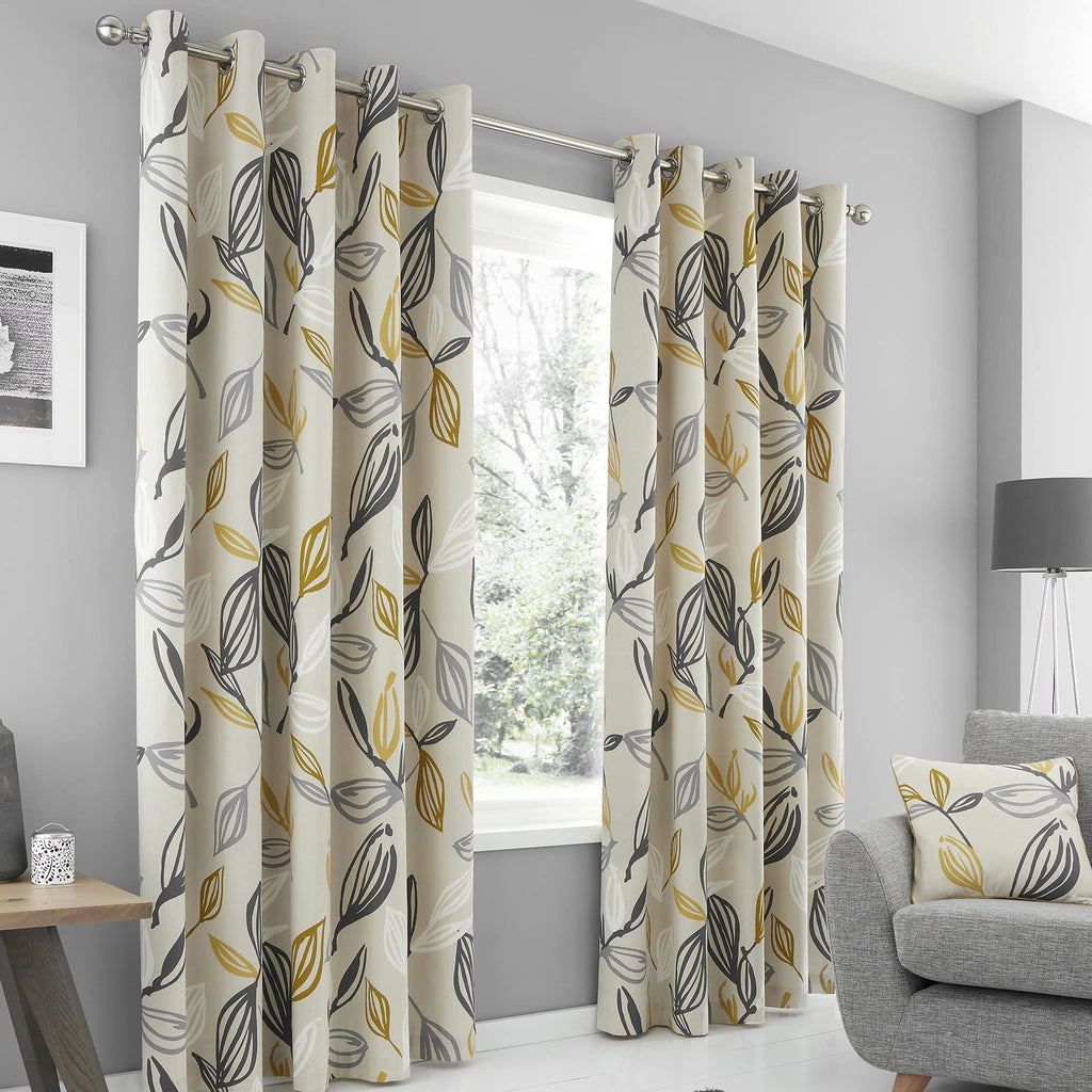 Fusion Ensley 100% Cotton Eyelet Curtains – Ochre, 66" x 90"