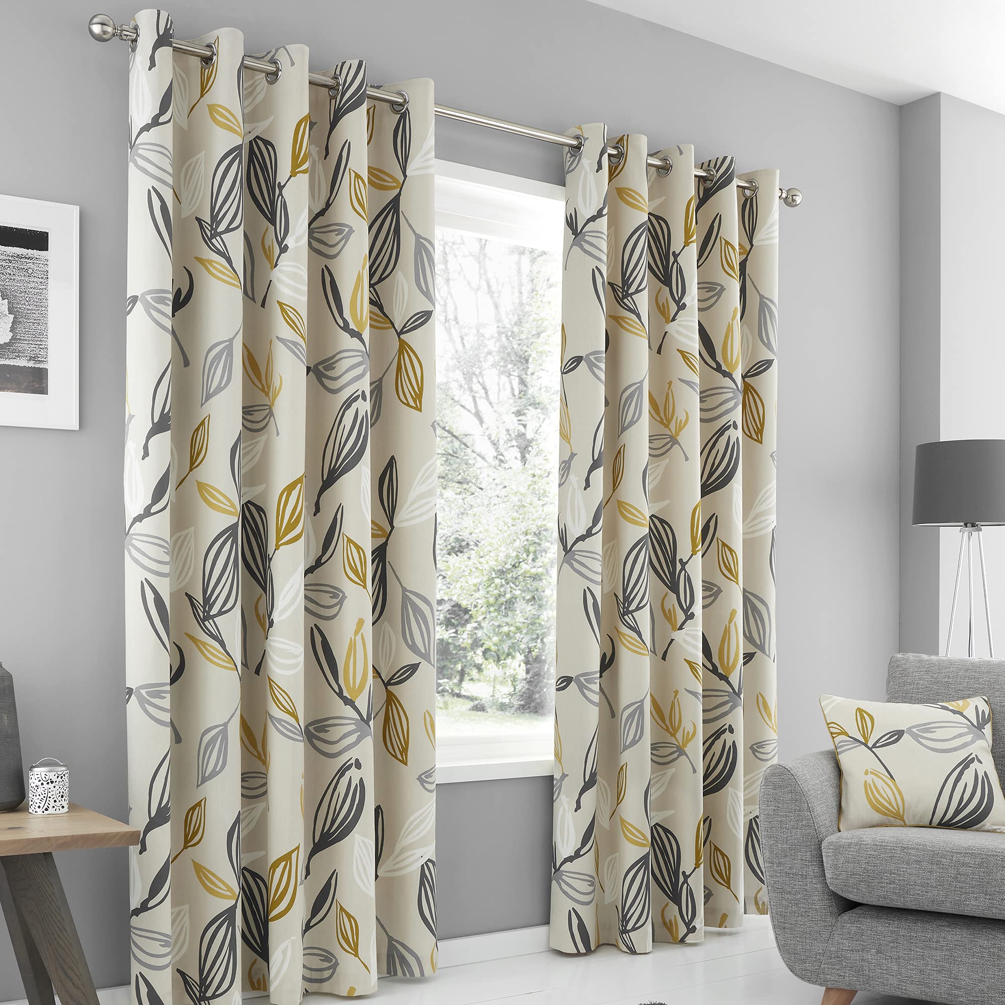 Fusion Ensley 100% Cotton Eyelet Curtains – Ochre, 66" x 90"