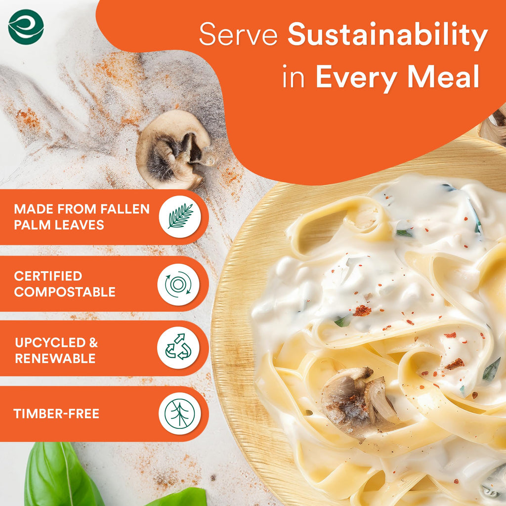 Eco Soul 100-Pack Palm Leaf Plates – 8 Inch Round Compostable Tableware