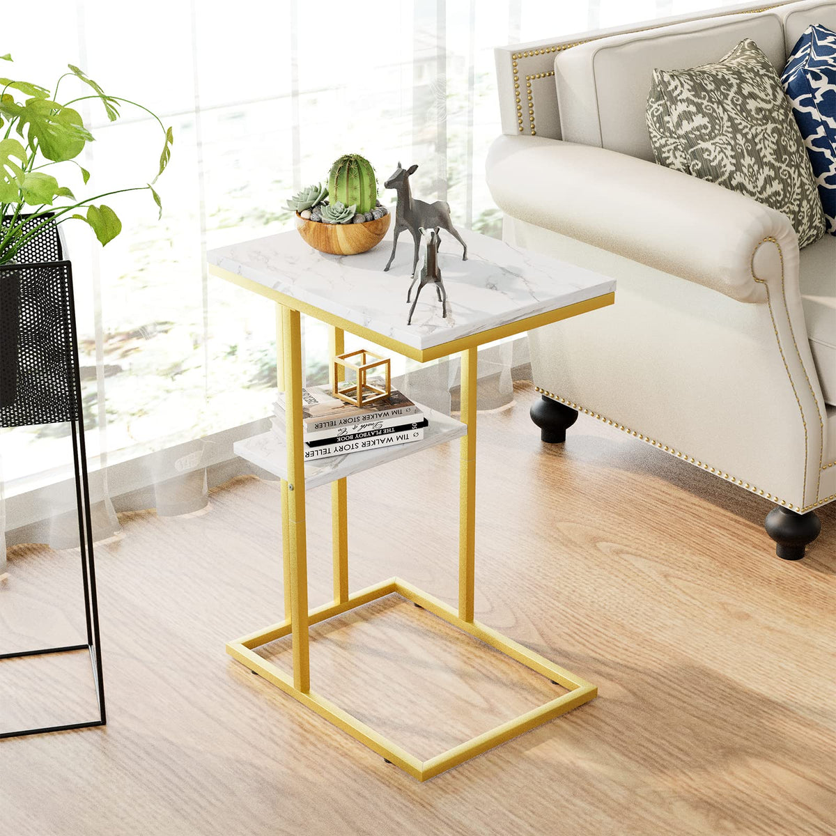 C Shaped End Table, Side Table, Sofa Table, Coffee Table Under Sofa, Small Couch Snack Tables, Bedside Tables with Metal Frame for Living Room - image 4