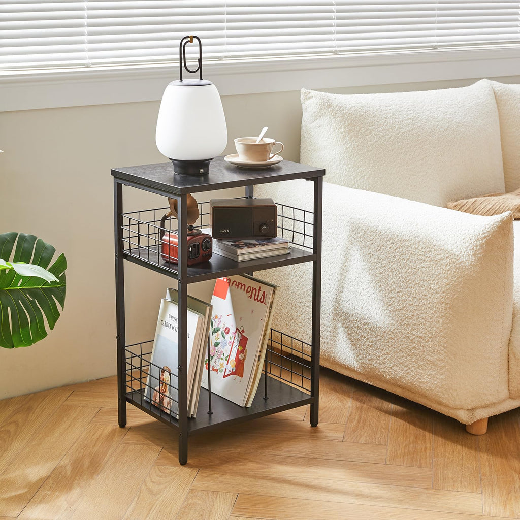 YMYNY 3-Tier Record Player Stand | Industrial Side Table - Rustic Brown