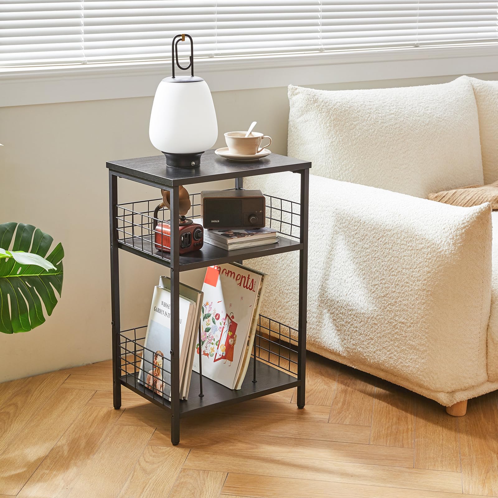 YMYNY 3-Tier Record Player Stand | Industrial Side Table - Rustic Brown