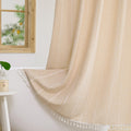 Plenmor Boho Striped Fabric Shower Curtain – Heavy Weight Cotton Beige