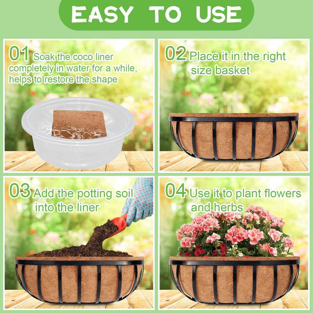 Riare 30-Inch Trough Coco Coir Liners | 4-Pack Natural Fiber Planter Inserts