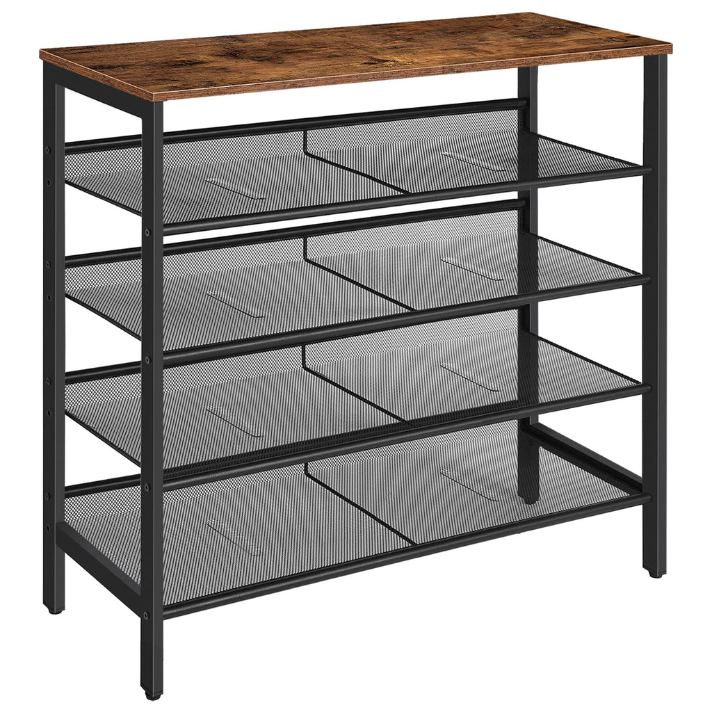 HOOBRO 5-Tier Shoe Rack – Industrial Rustic Brown Metal Storage Shelf