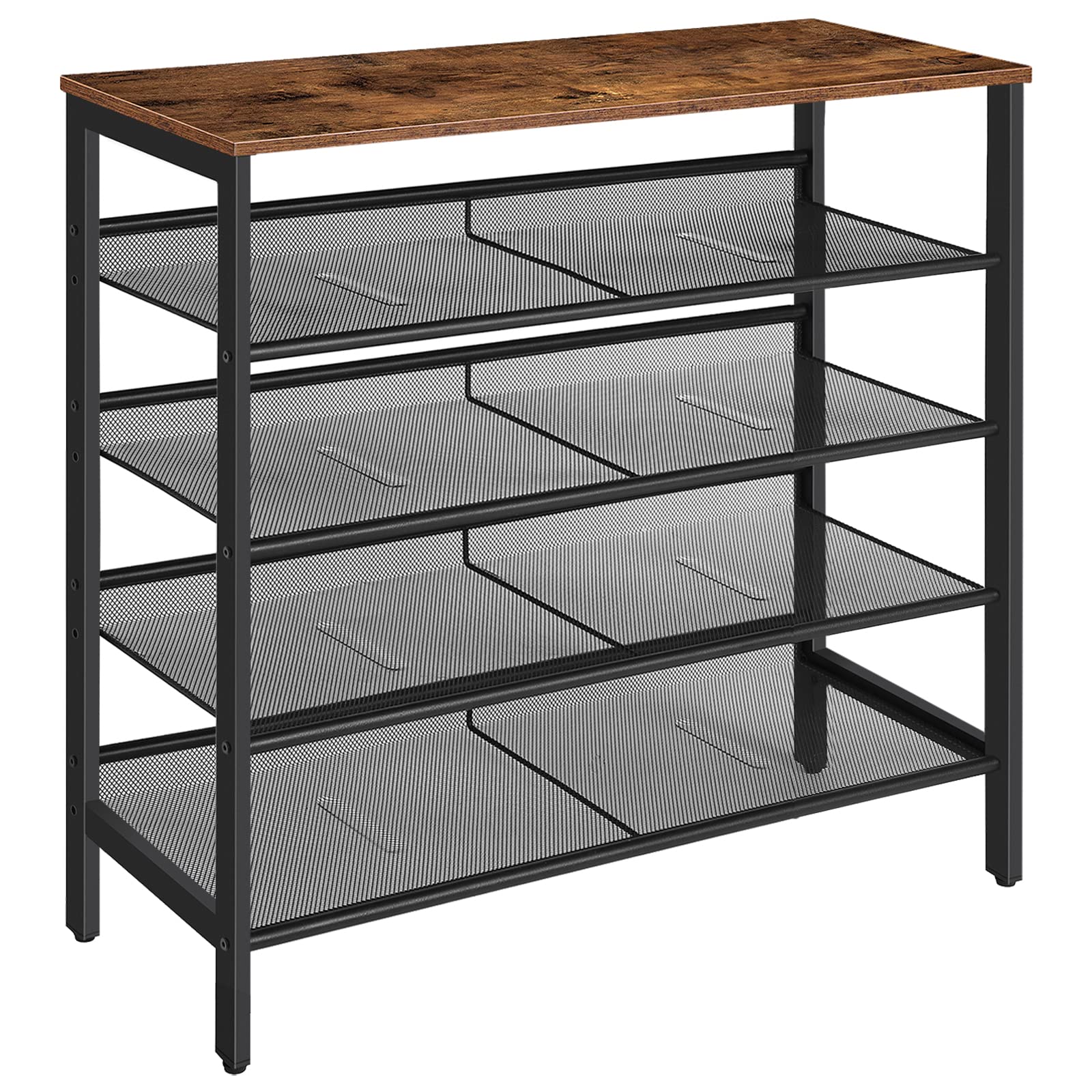 HOOBRO 5-Tier Shoe Rack – Industrial Rustic Brown Metal Storage Shelf