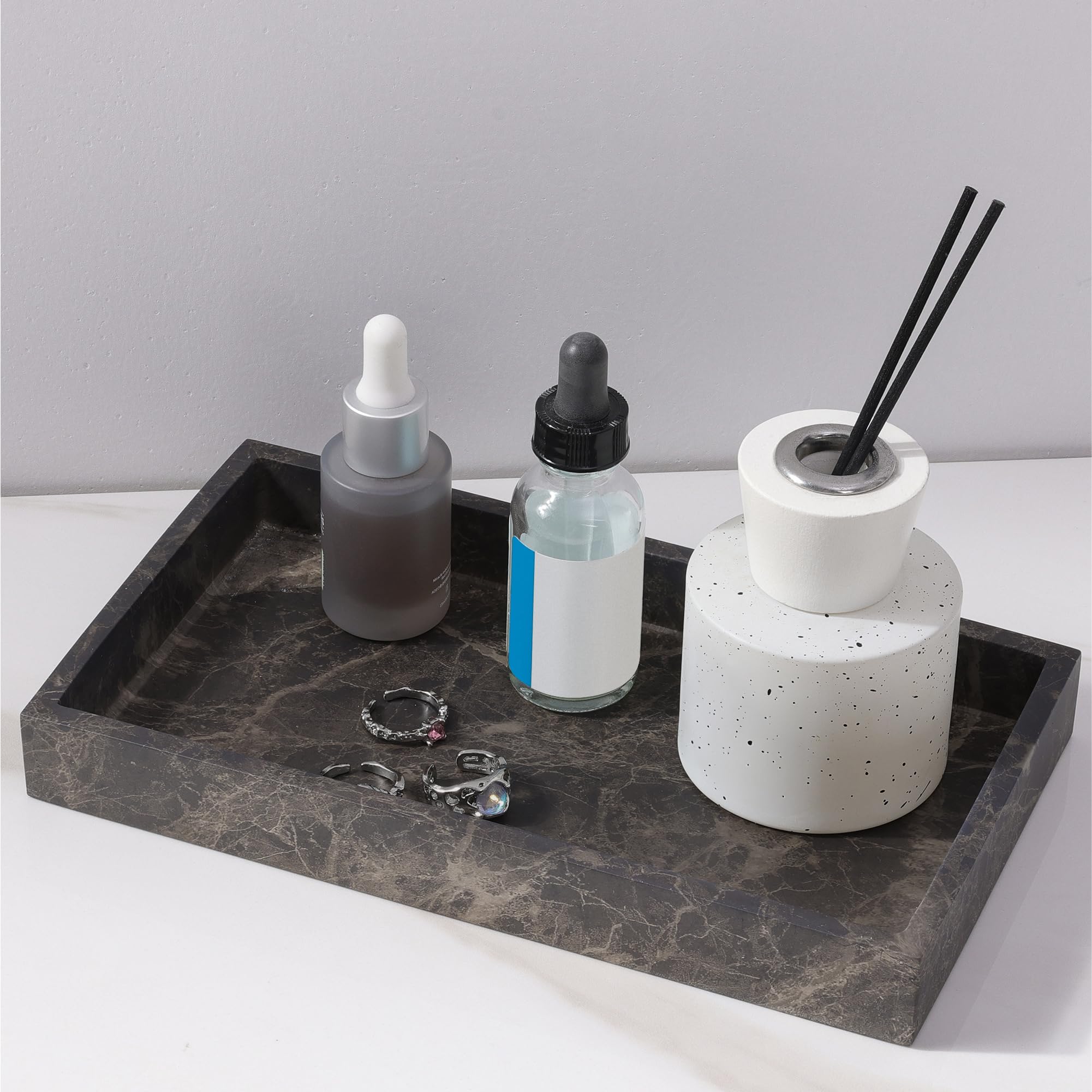 Navaris Brown Marble-Look Resin Vanity Tray – Rectangle Jewellery Organiser
