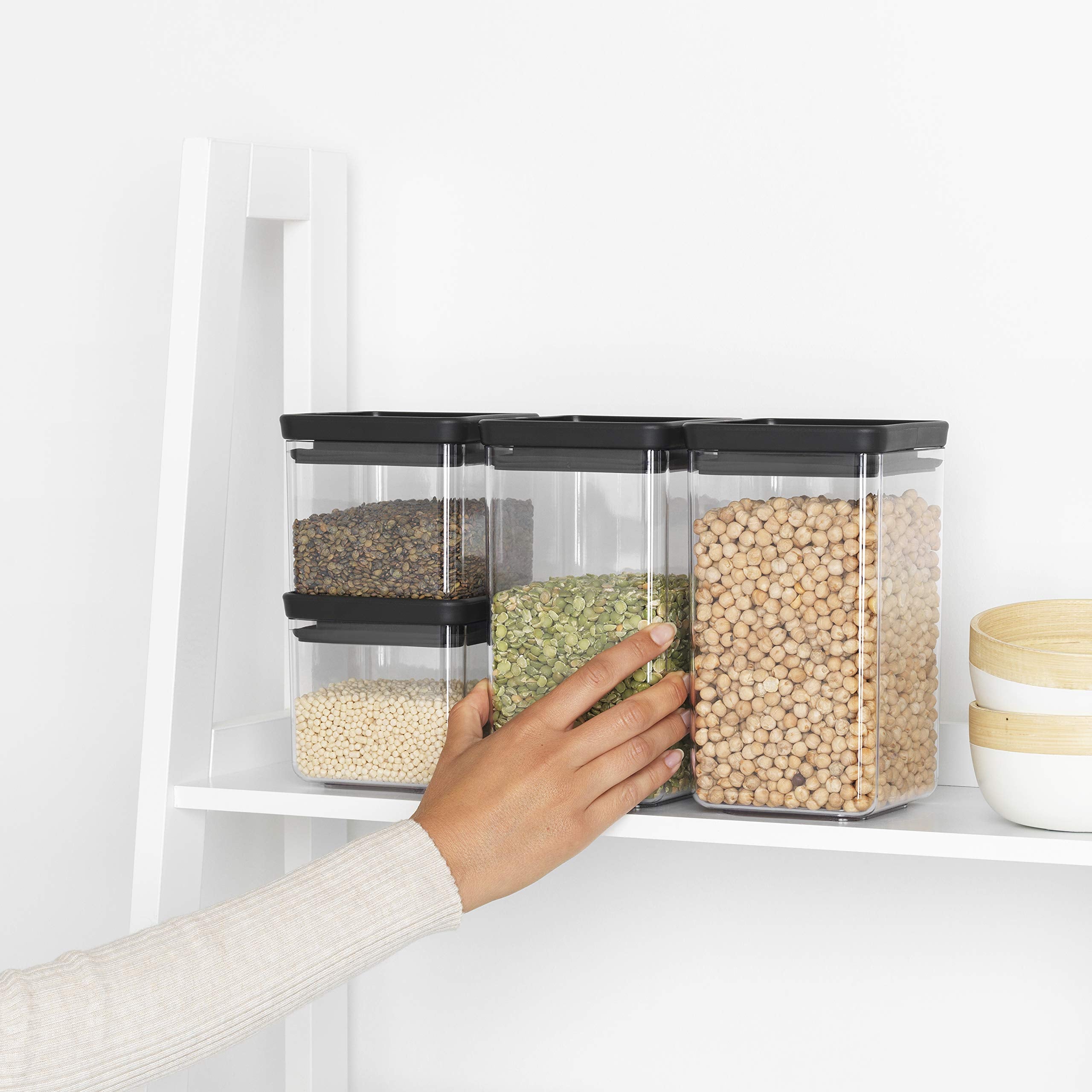 Brabantia Tasty+ Stackable Food Canisters - 4 Piece Set | Dark Grey