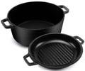 KICHLY 5 Qt Pre-Seasoned Cast Iron Dutch Oven with 2-in-1 Griddle Lid