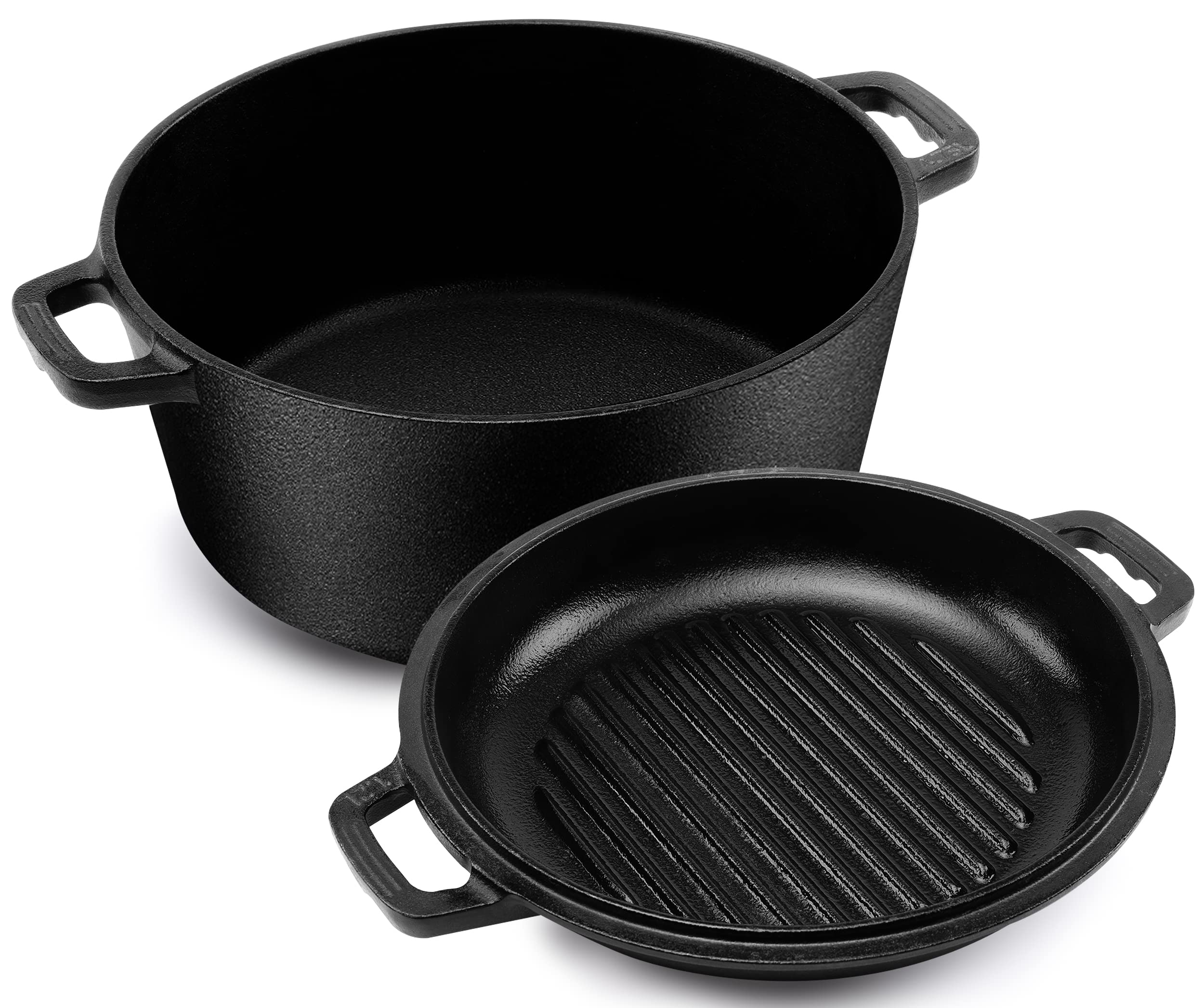 KICHLY 5 Qt Pre-Seasoned Cast Iron Dutch Oven with 2-in-1 Griddle Lid