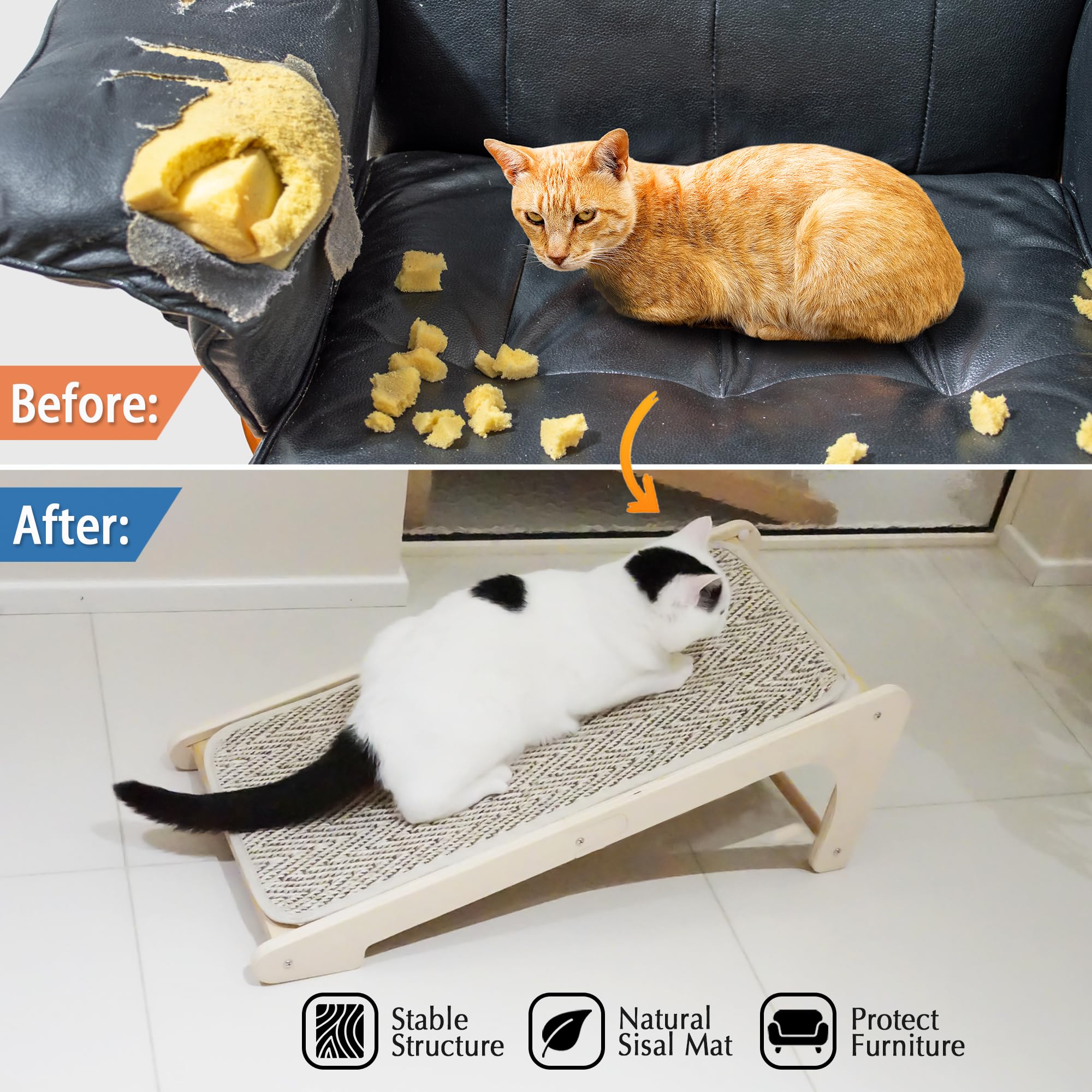 PETKARAY Sisal Cat Scratcher Ramp – L-Shape Wall Furniture Protector
