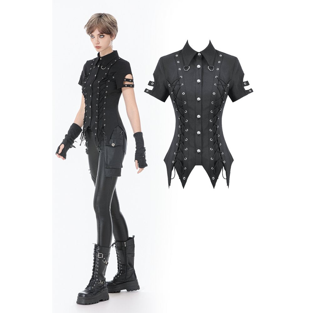 Dark in Love Ruptured Lace-Up Punk Shirt | Black Corset Style Top