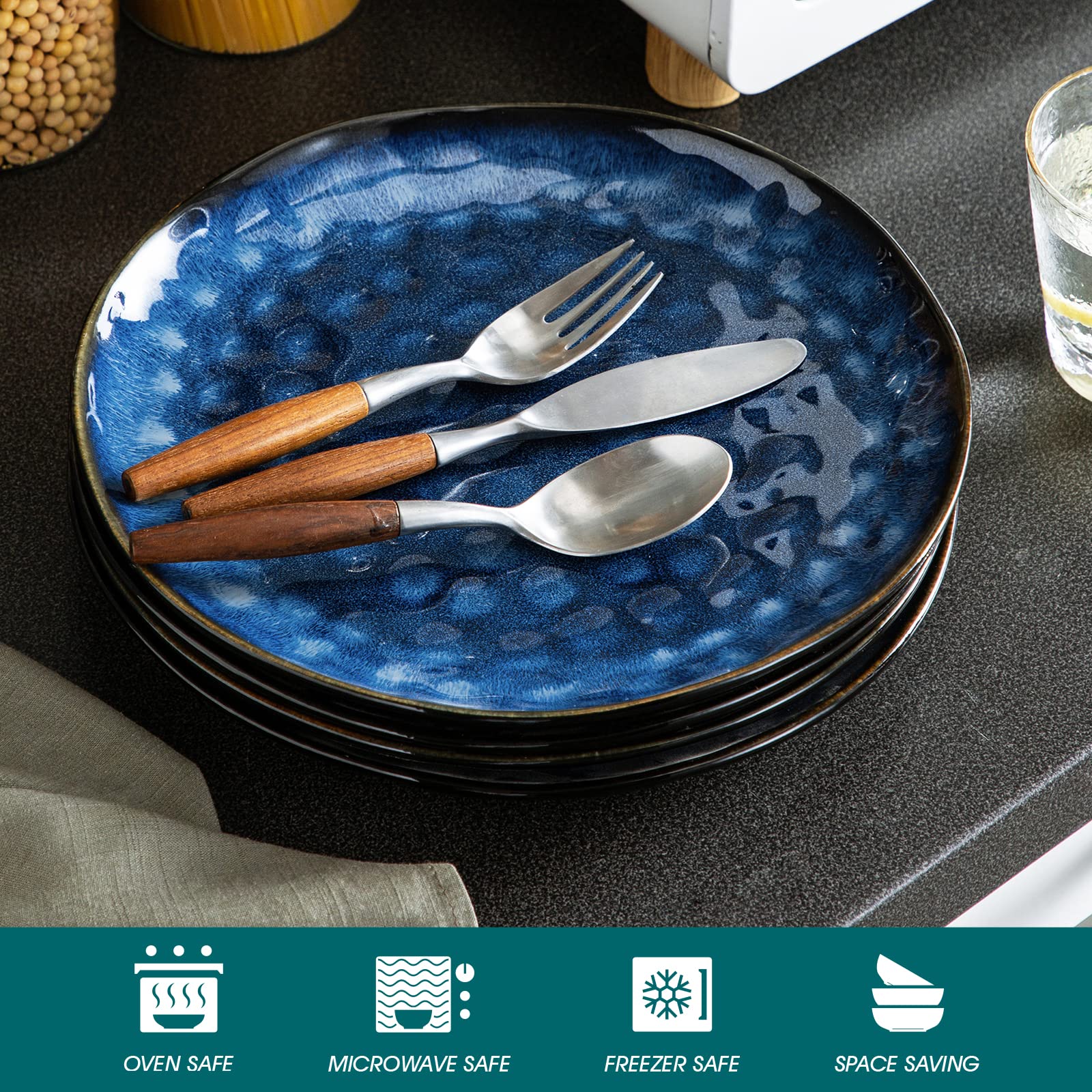 vancasso 10.5 Inch Ceramic Dinner Plates Set of 4 | Reactive Green Glaze