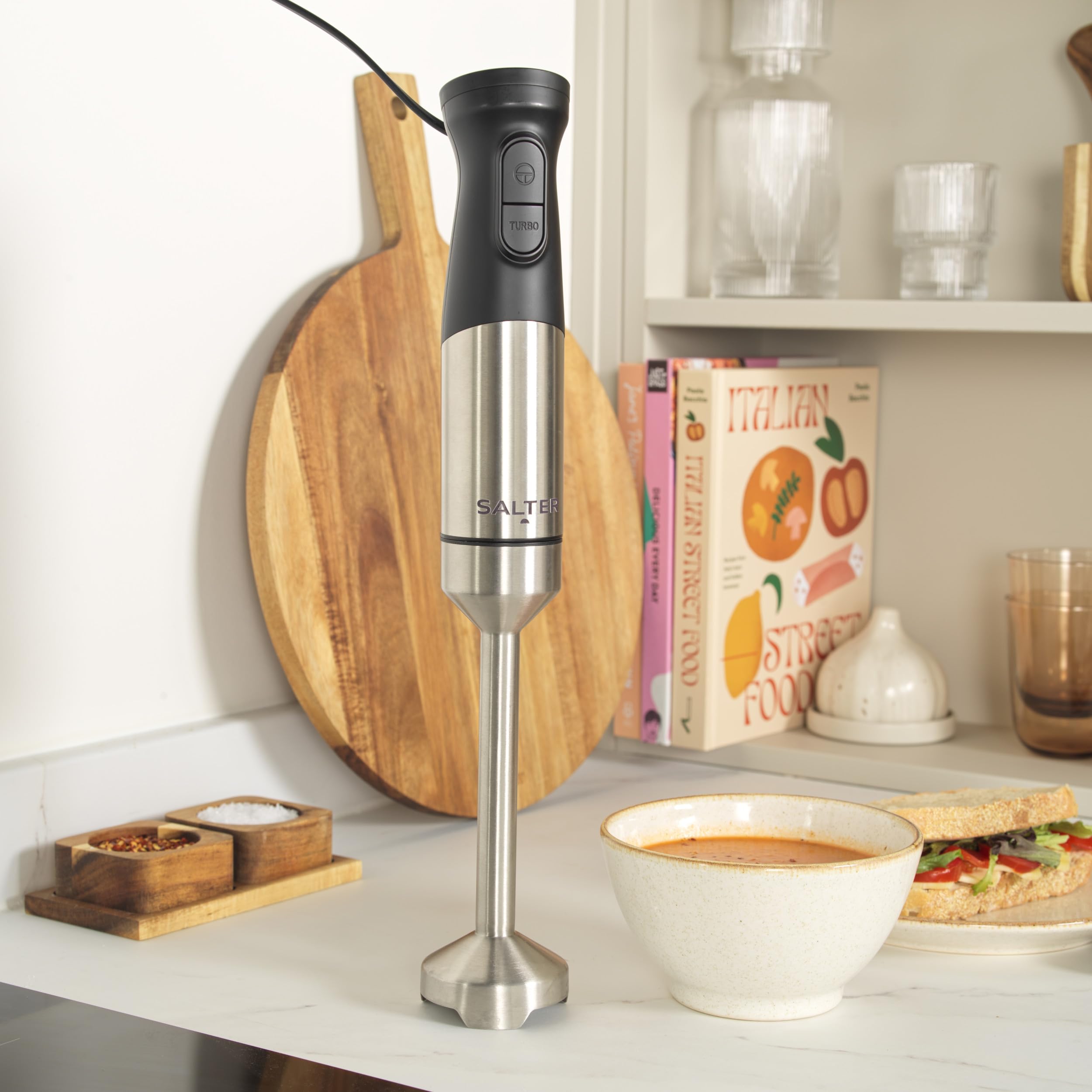 Salter 5-in-1 Food Chopper & Stick Blender – 1.2L Bowl, 1500W, Stainless Steel